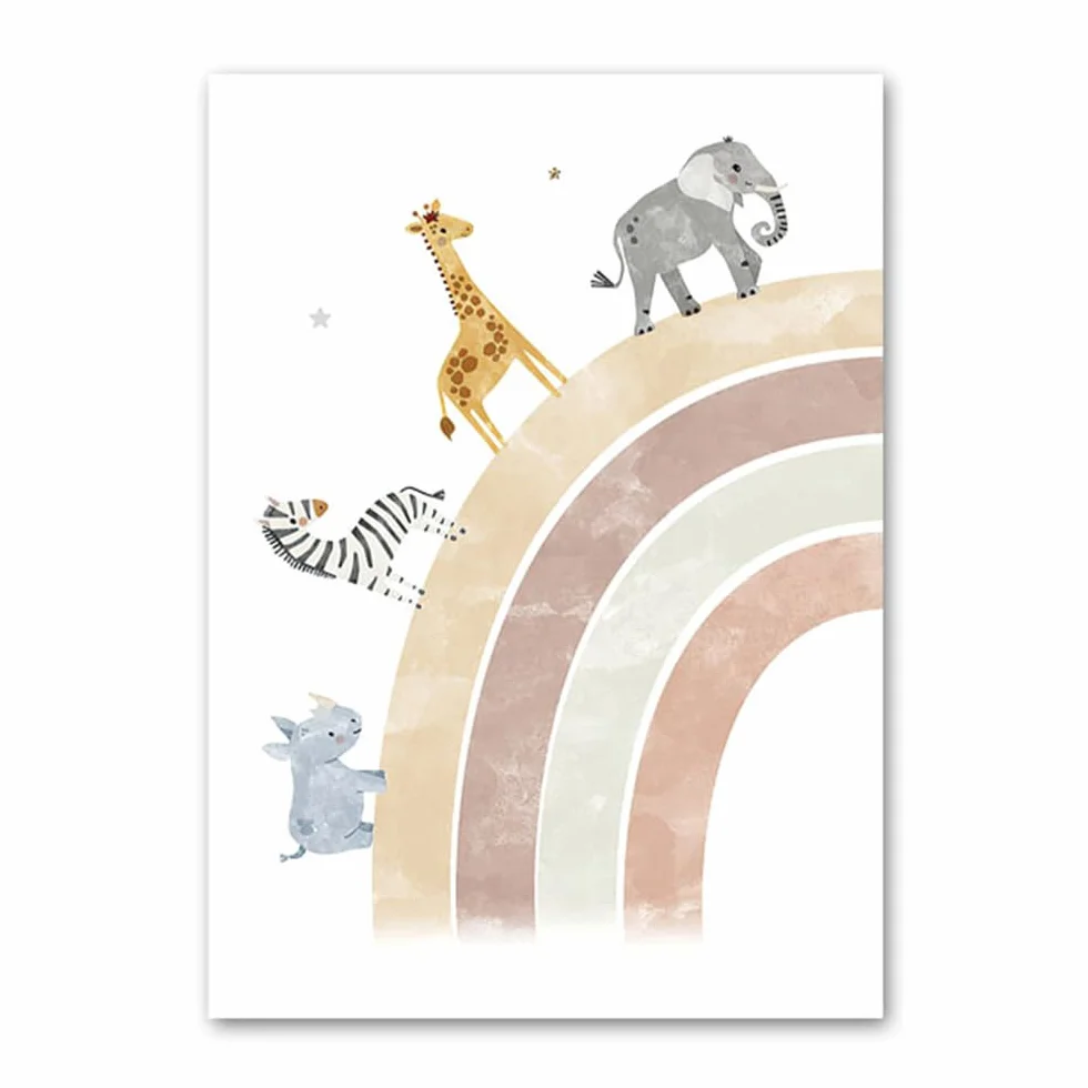 Affiche Animaux Chambre Bebe 30x40cm Poster Personnalisé Prenom Enfant Lion Elephant Arc en Ciel Montgolfière Tableau Savane Toile Cadeau sans Cadre