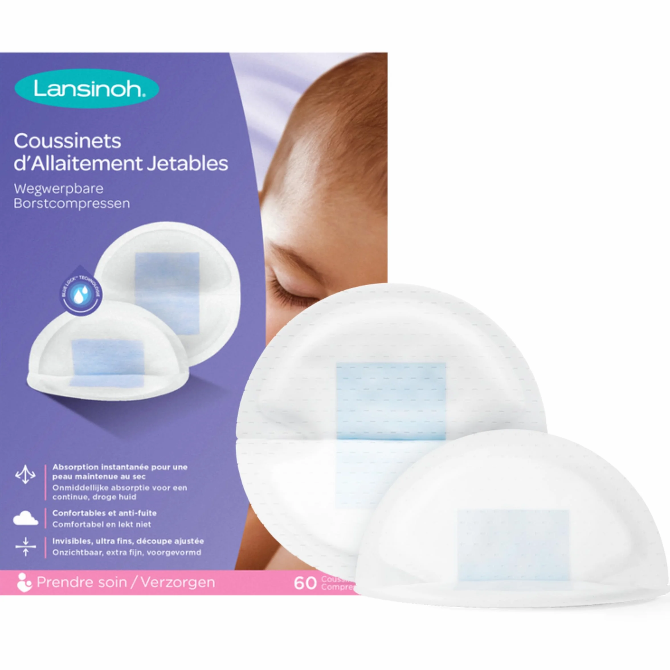 Lansinoh Coussinets d'Allaitement Jetables 60 Pièces Ultra Absorbants Anti-Fuite