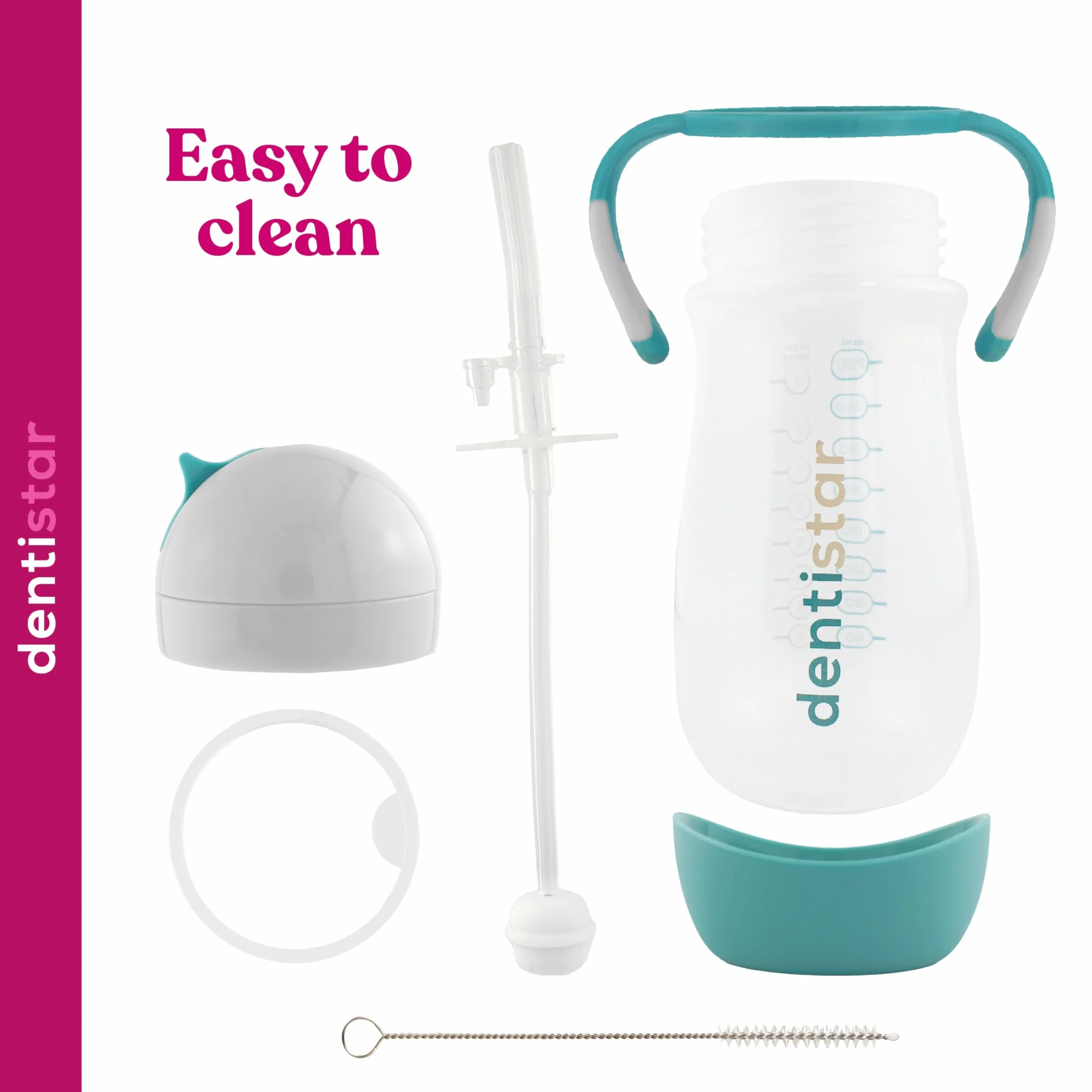 Dentistar Gourde bébé 260 ml avec paille sans BPA – Bouteille hermétique poignée antidérapante Menthe