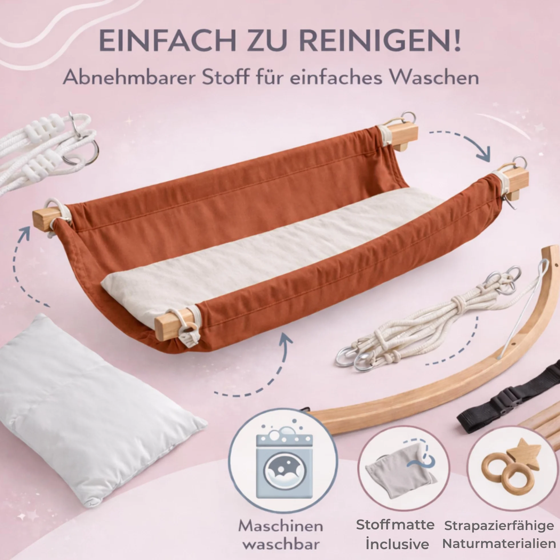 Hamac chaise longue suspendue ergonomique avec structure en bois, confortable, portable, design moderne pour intérieur et balcon