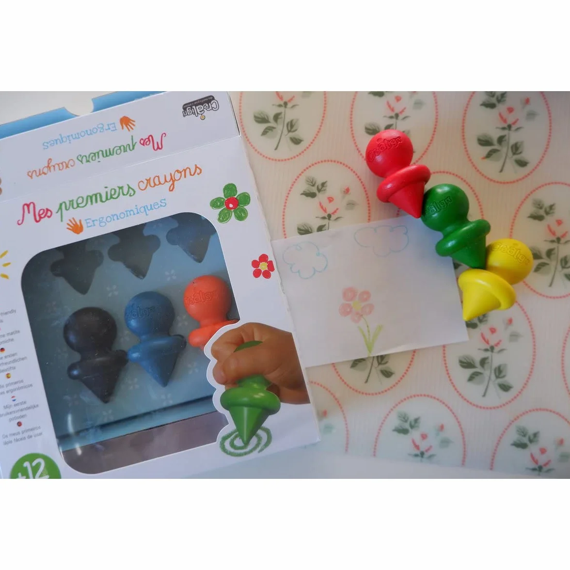 Créa Lign' 1ers Crayons de Cire Ergonomiques 6 Couleurs Dès 12 Mois