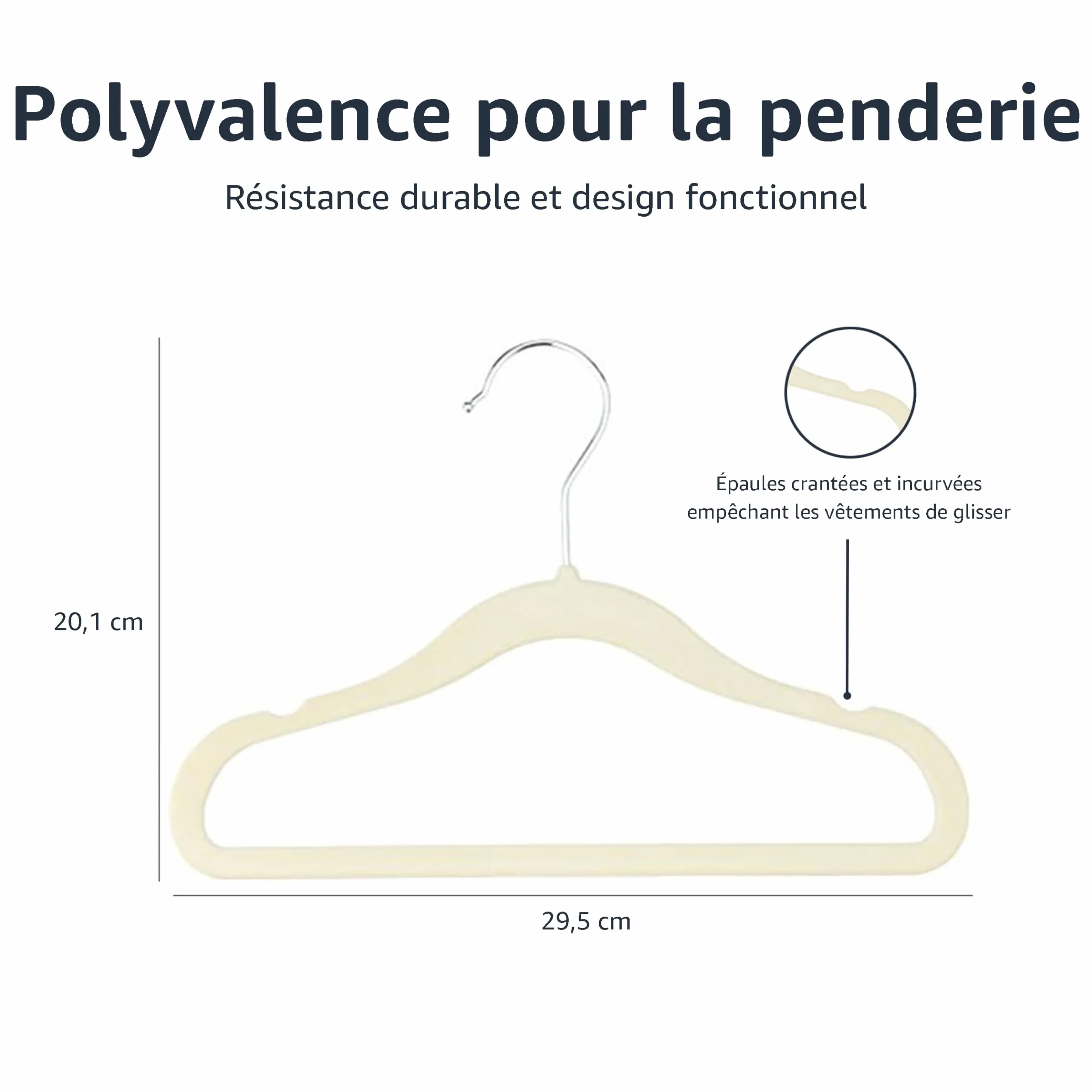 Amazon Basics Cintres Antidérapants Velours Enfants 29 cm Beige Lot de 30