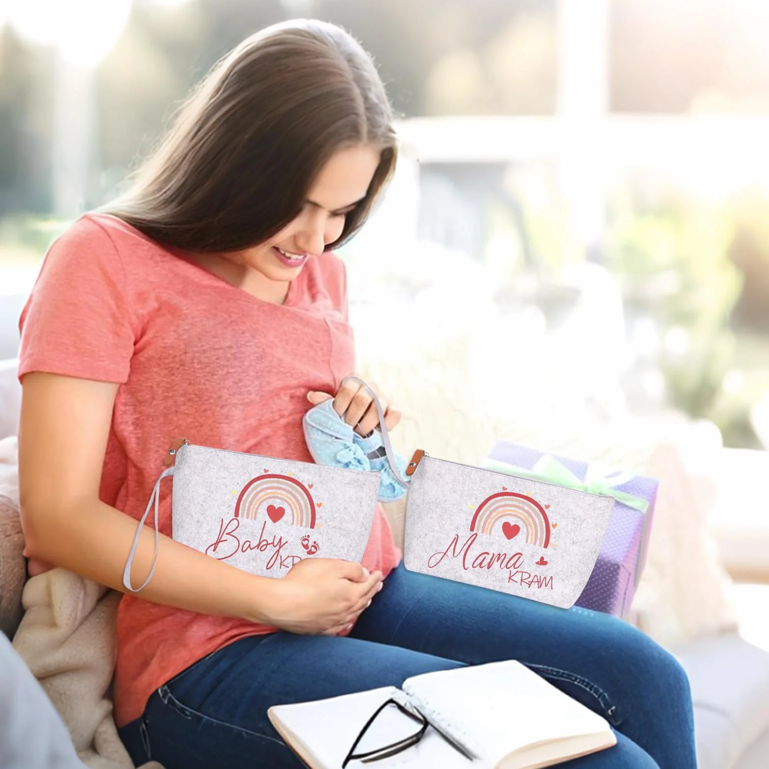 Lot de 2 sacs de clinique en feutre avec fermeture éclair pour futures mamans