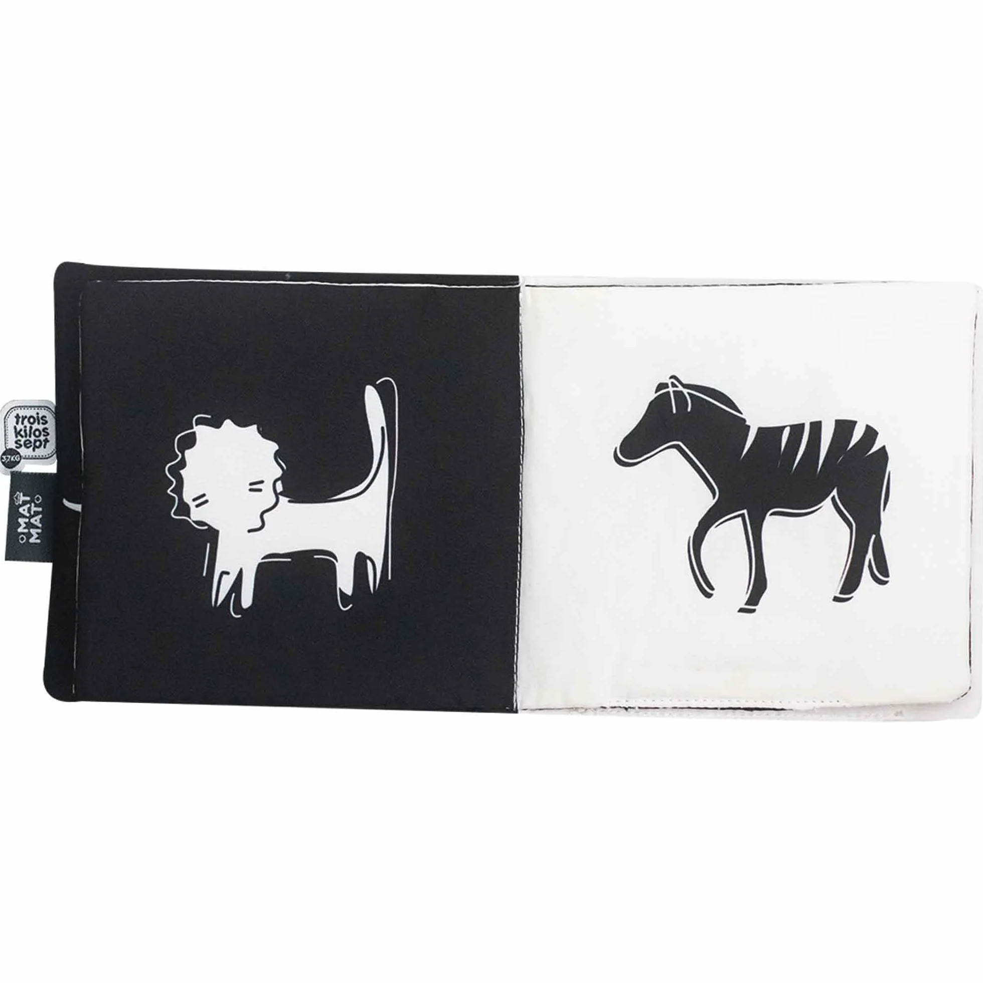 Livre d'éveil Noir et Blanc en Tissu pour bébé 15 cm x 15 cm
