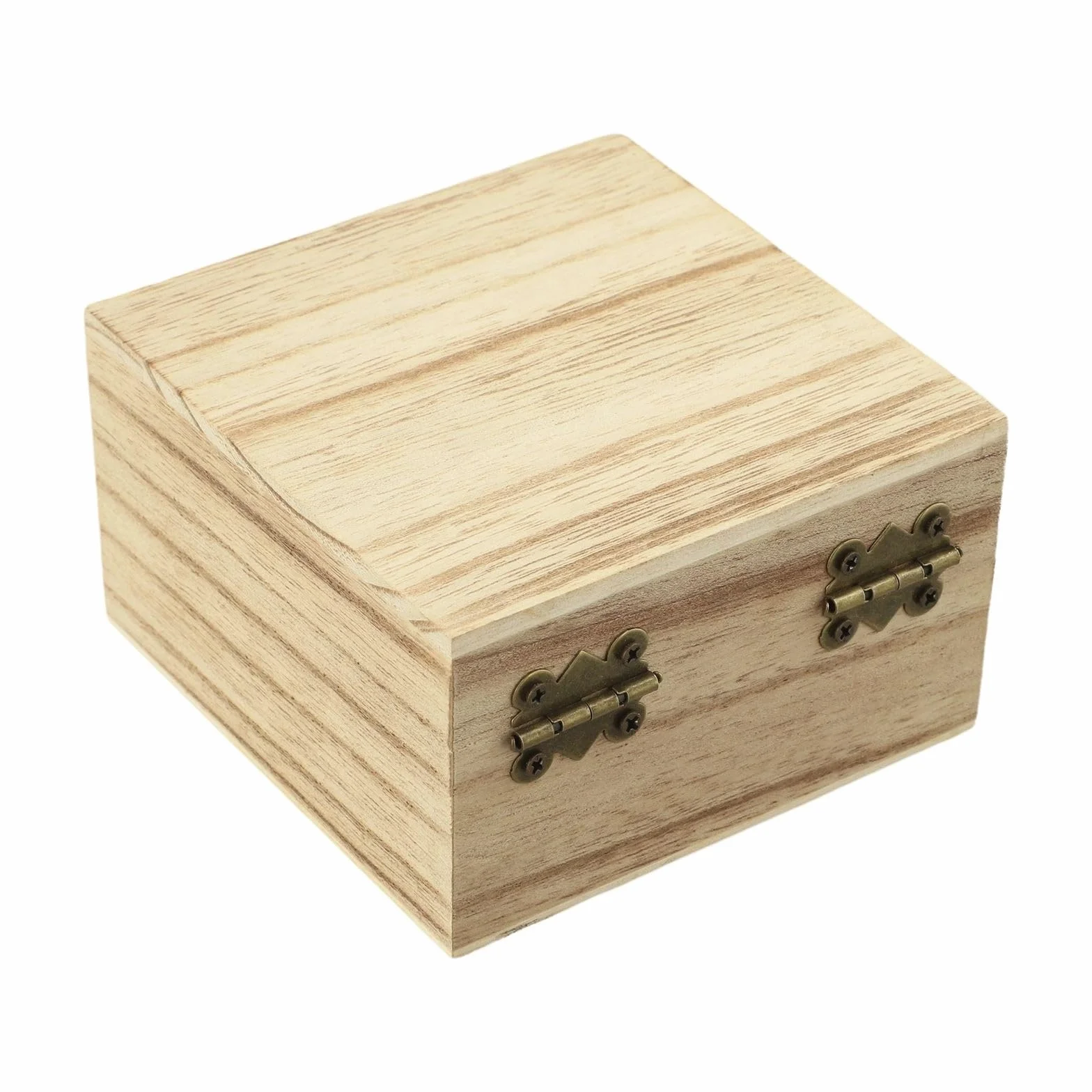 Boîte de rangement vintage en bois de paulownia carrée avec serrure métal 10x10x6 cm