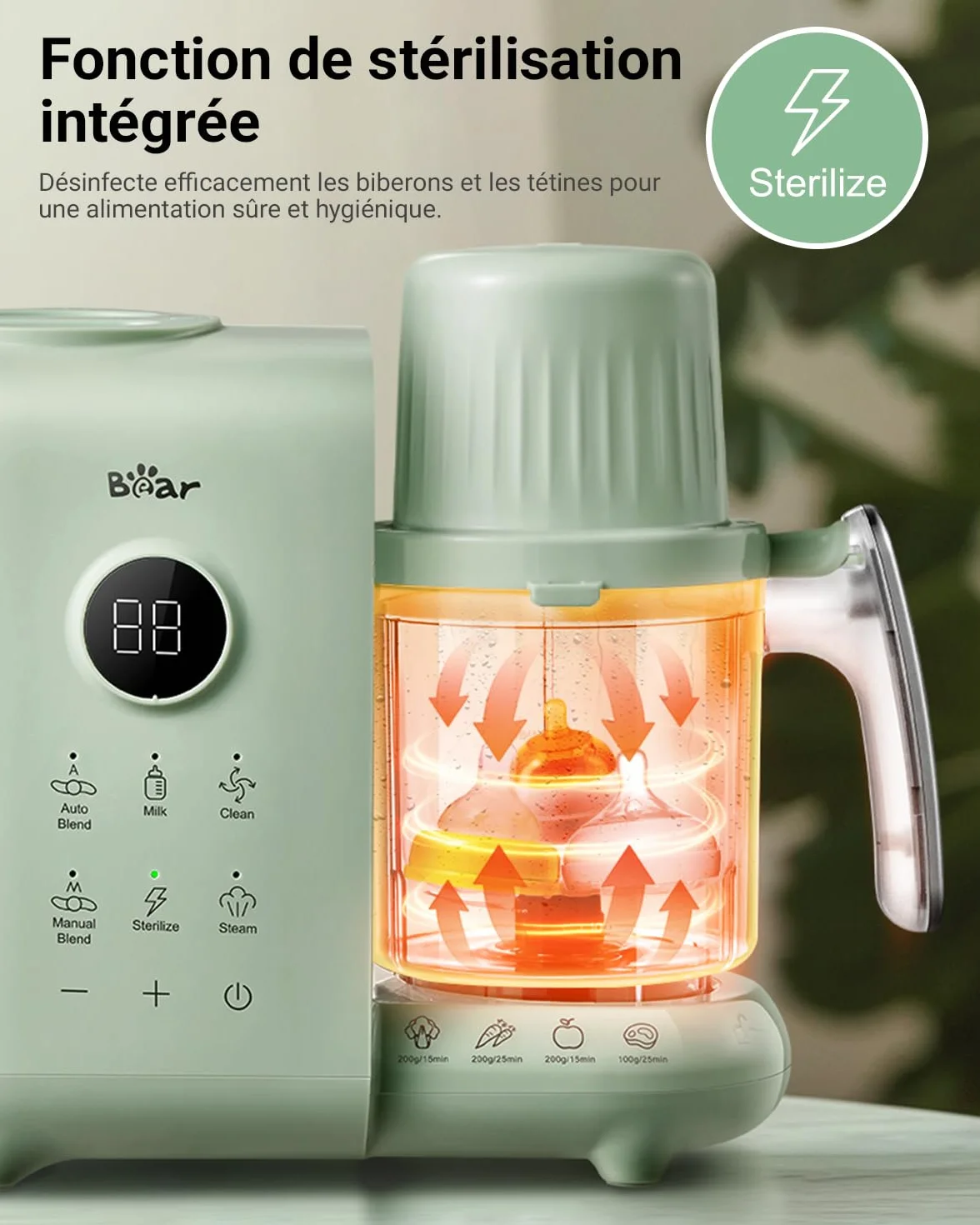 Robot Cuiseur Mixeur Bébé 500ml Panier Vapeur Multifonctions Automatique Sans BPA