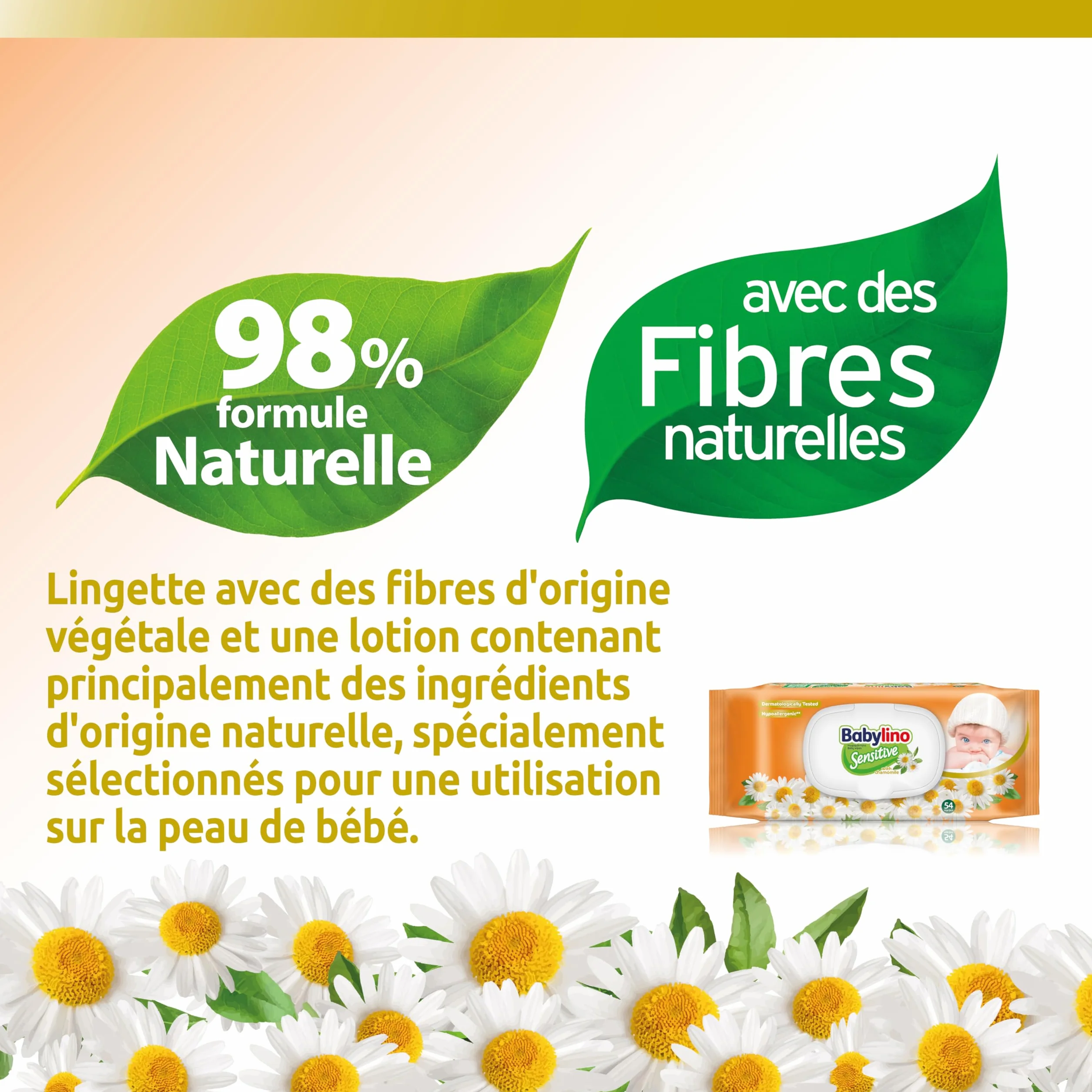 Babylino Sensitive Lingettes Camomille 98% Naturelle pH Restaure 3 Paquets 162 Lingettes