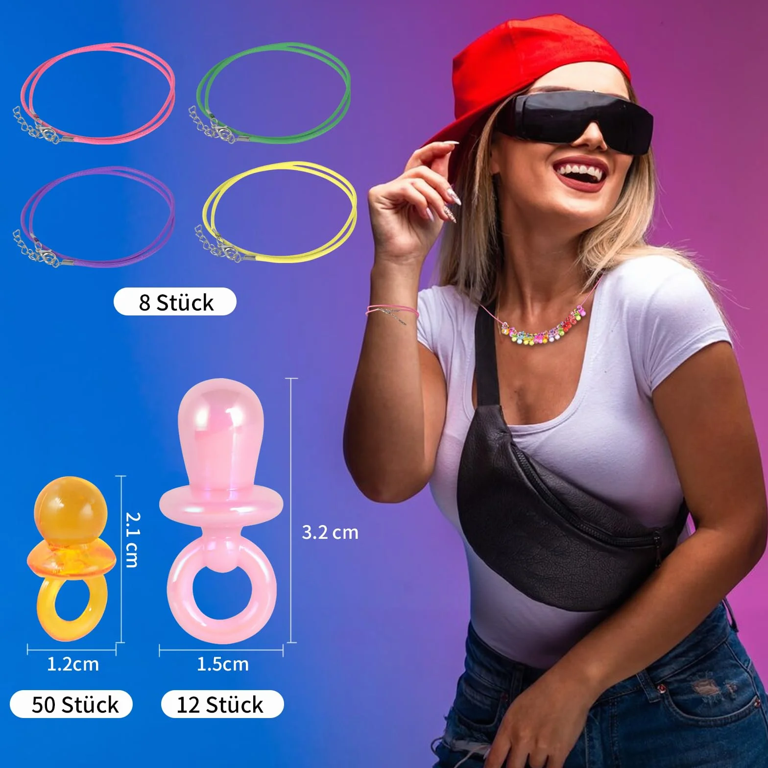 Collier ras-du-cou tatouage années 90 - Attache-tétine - Accessoire femme - Bracelet - Tétine décorative - Cadeau fête années 80 90