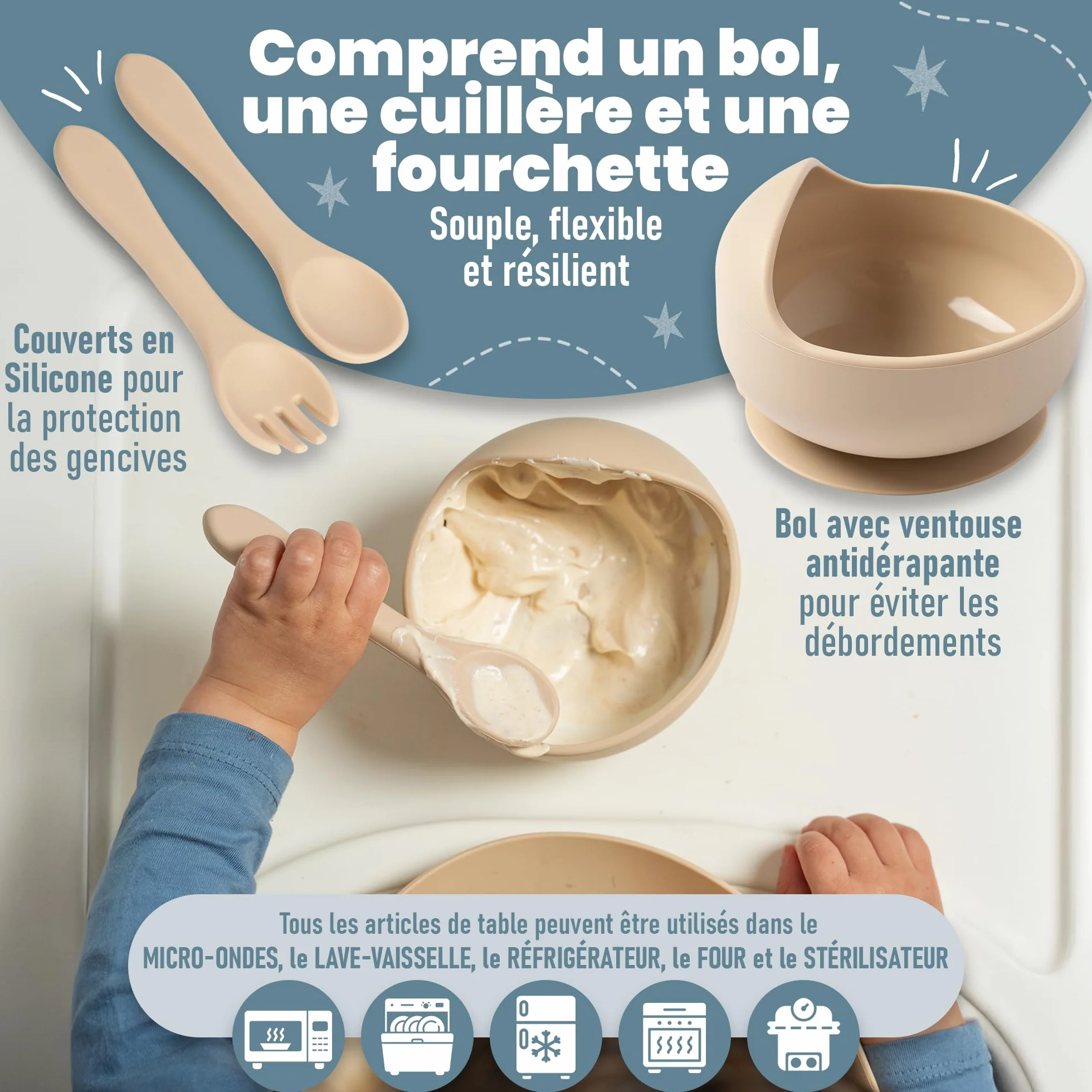 Assiette Ventouse pour Bébé - Coffret Repas Bebe 1er Age - Cadeau Bébé Garçon