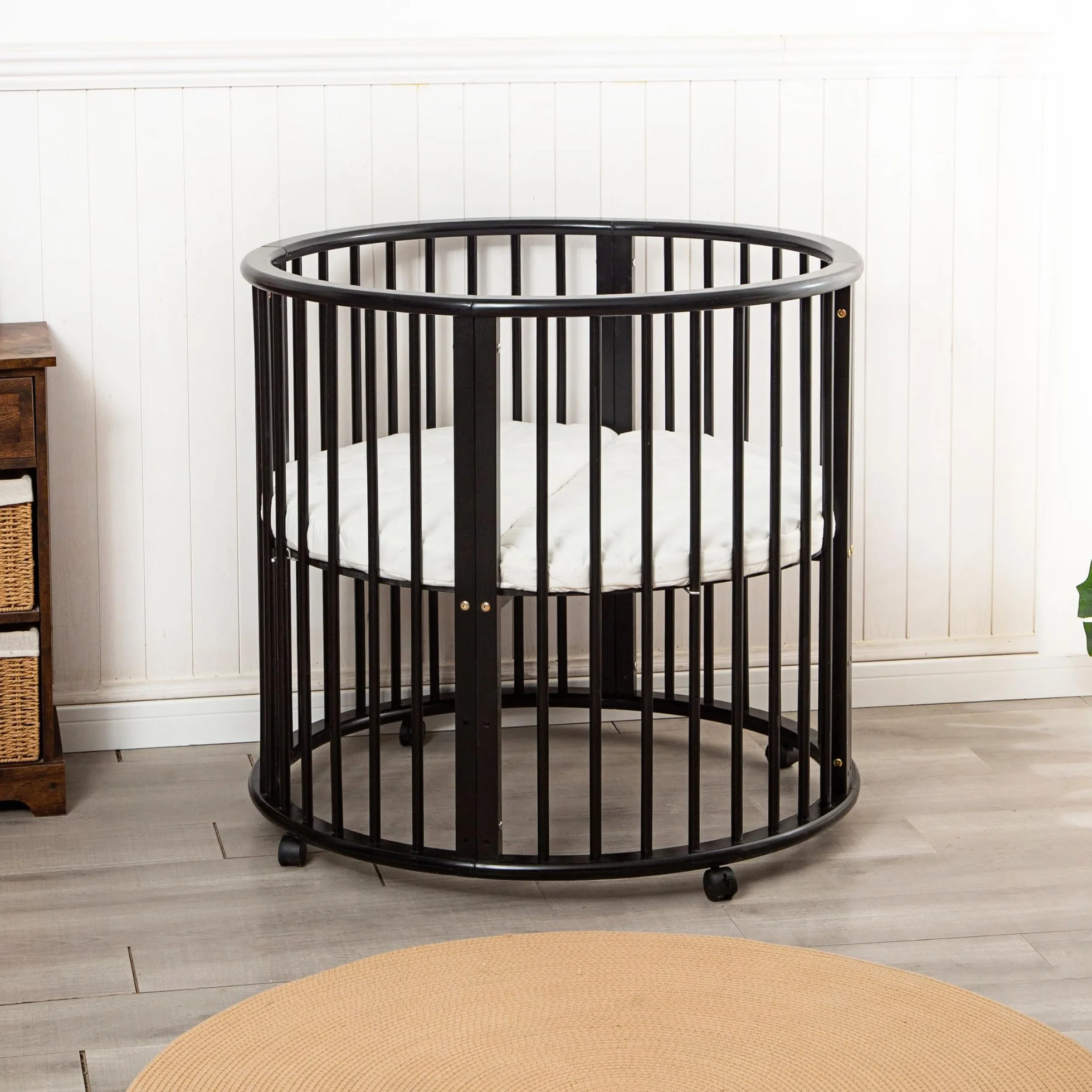 Baby Box Coffre de jeu rond en bois Parc Matelas inclus 91 x 91 x 85 cm Noir