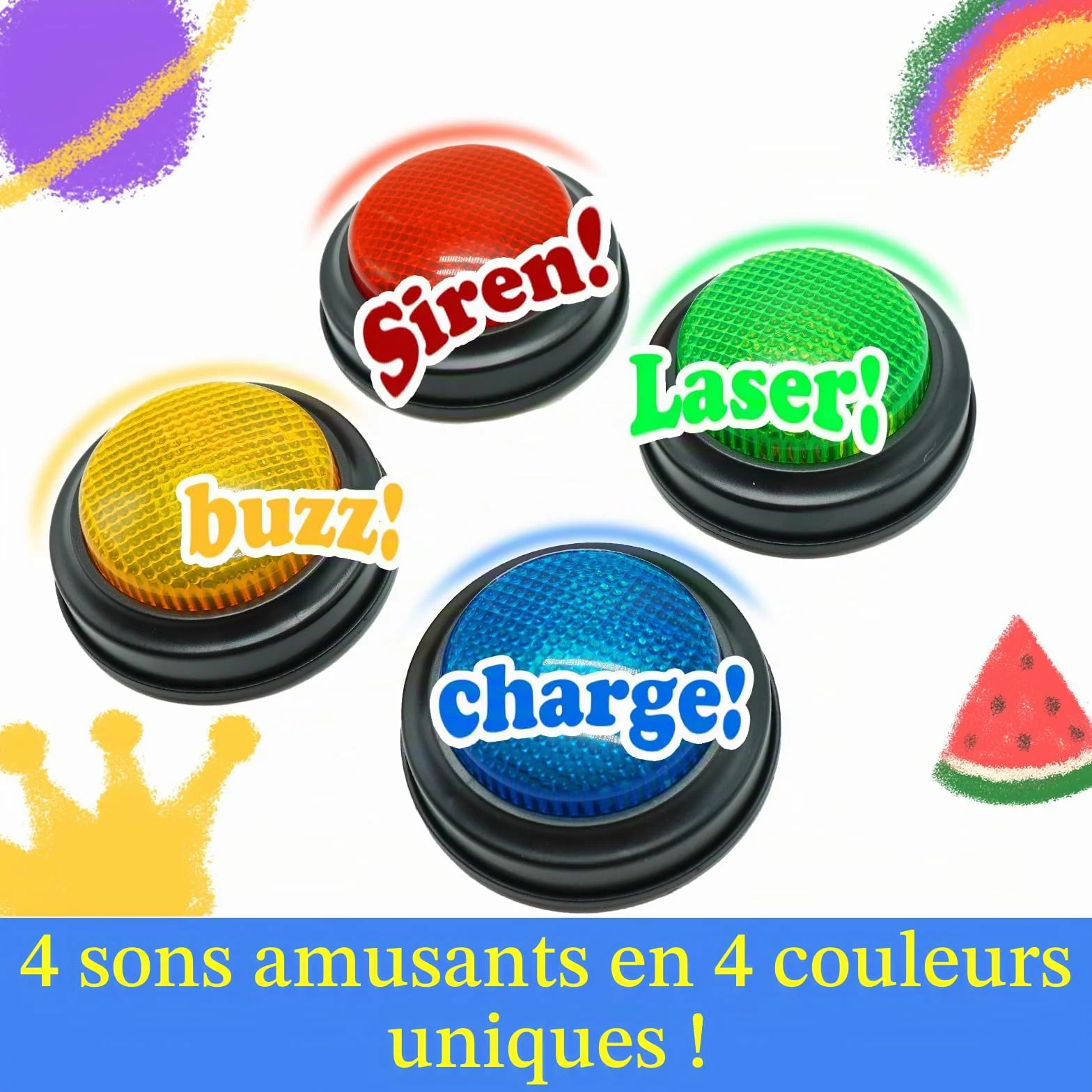 Gelaber Set de 4 Buzzer Blind Test, Buzzer Lumineux et Sonore pour Jeux de Questions