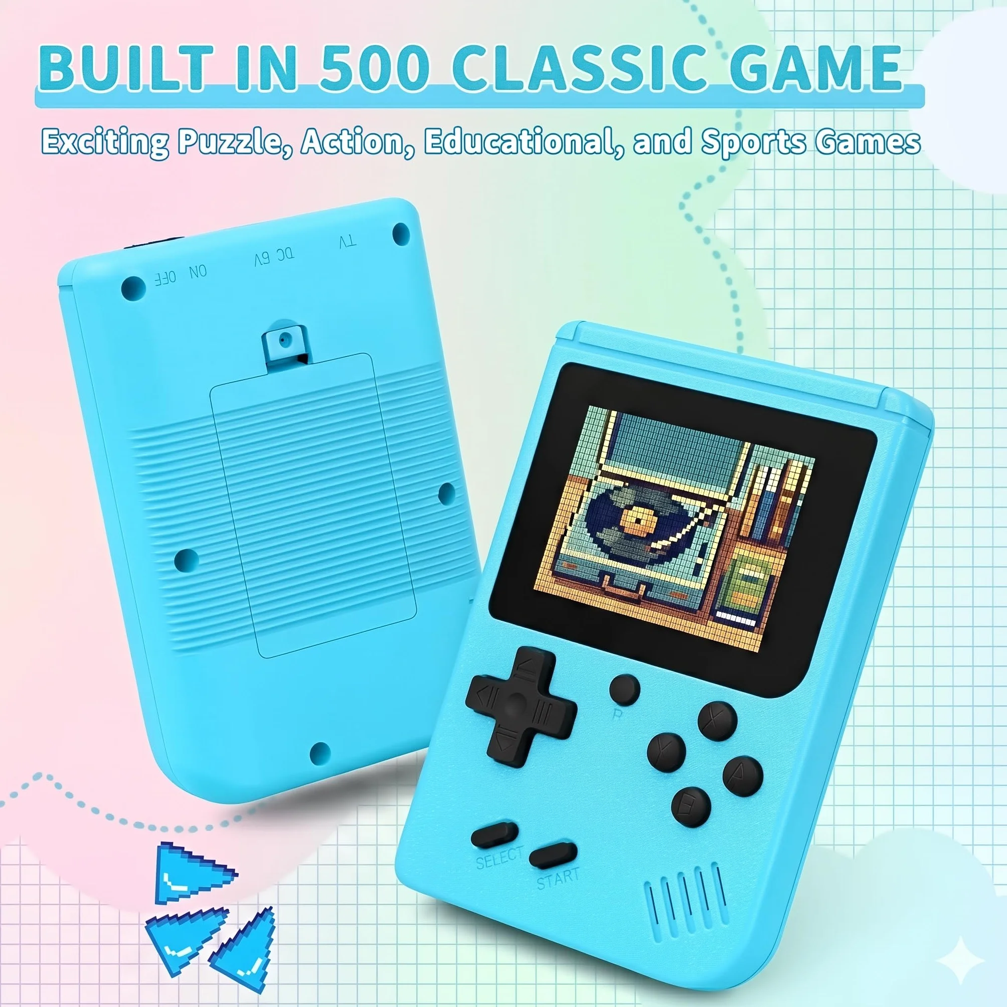 Console de Jeux Rétro Portable Mini 500 Jeux Intégrés Écran IPS 3.0 Pouces Batterie Rechargeable Bleu