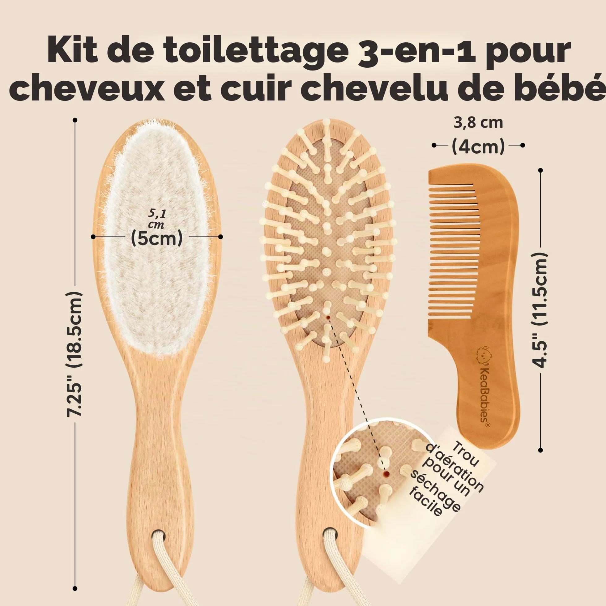 Brosse à Cheveux Bébé Nouveau-né en Bois Naturel avec Poils de Chèvre Doux