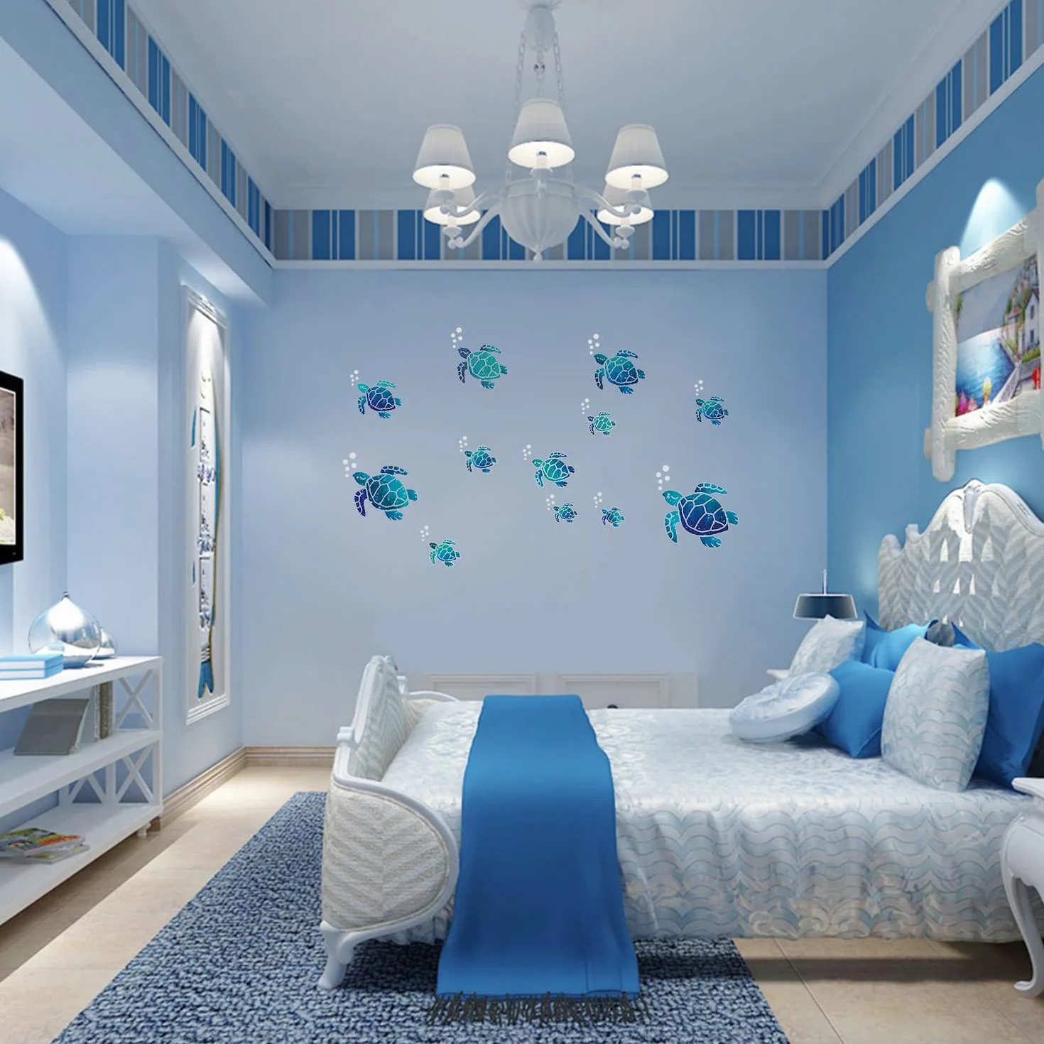 VIKSAUN 12 Pièces Autocollant Mural Tortue de Mer Bleue Décoration Murale pour Chambre Enfants Maison