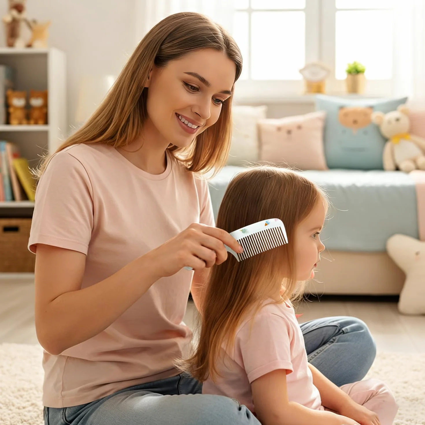 Lot de 4 peignes à cheveux mignons pour bébé en fraise & glace, miniatures, dents fines & queue de rat