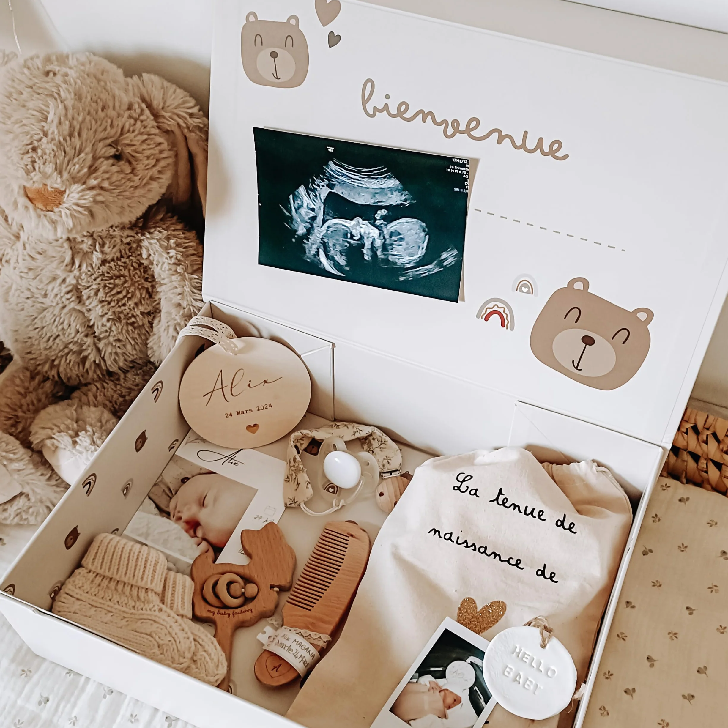 Boîte à Souvenirs Bébé Coffret de Naissance Personnalisable Cadeau Baby Shower