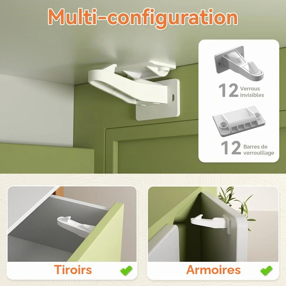 SAFELON 12 Pièces Serrures d’armoire de sécurité pour bébé à l’épreuve des enfants avec vis (Blanc)
