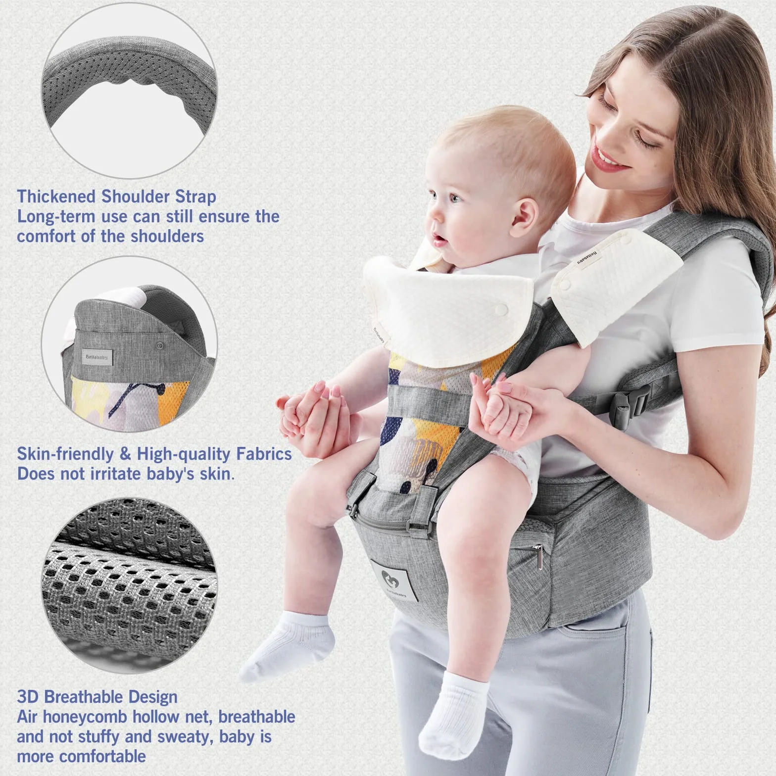 Bellababy Porte Bébé Siège de Hanche Multifonction 6 en 1 pour 3-36 Mois Taille Réglable