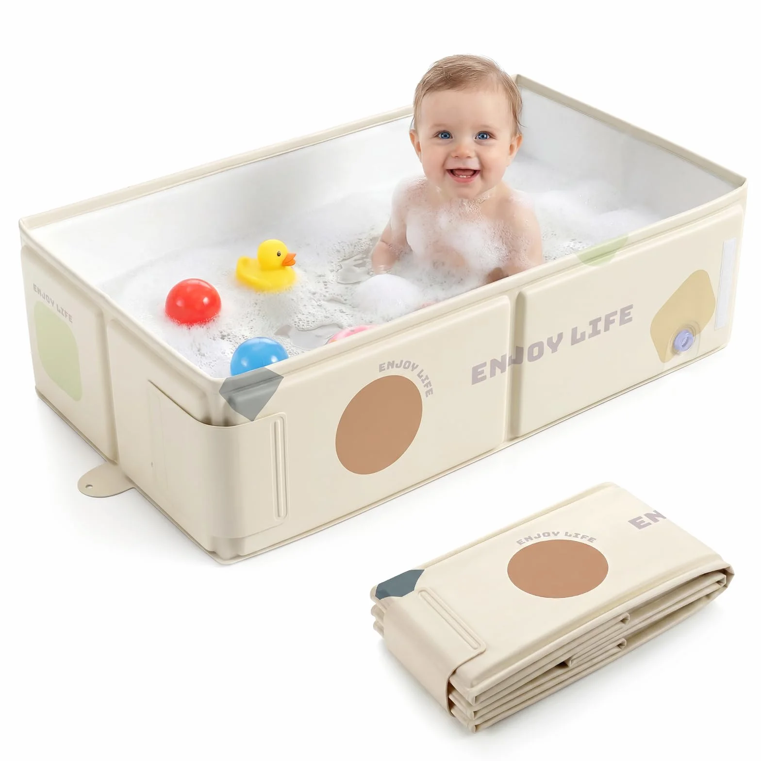 Orzbow Baignoire Pliable Bébé Portable avec étiquette de Température pour Enfants de 6 Mois+, Blanc