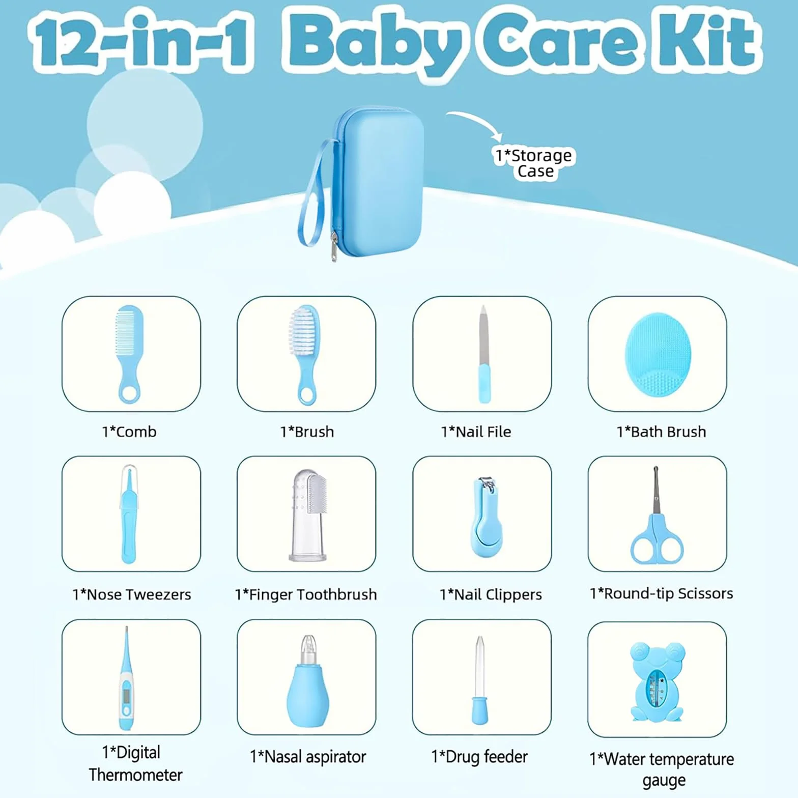 PZCC Trousse de Soin Bébé 12 Accessoires Essentiels avec Thermomètre Digital Peigne Coupe Ongles Kit Cadeau Naissance Rose