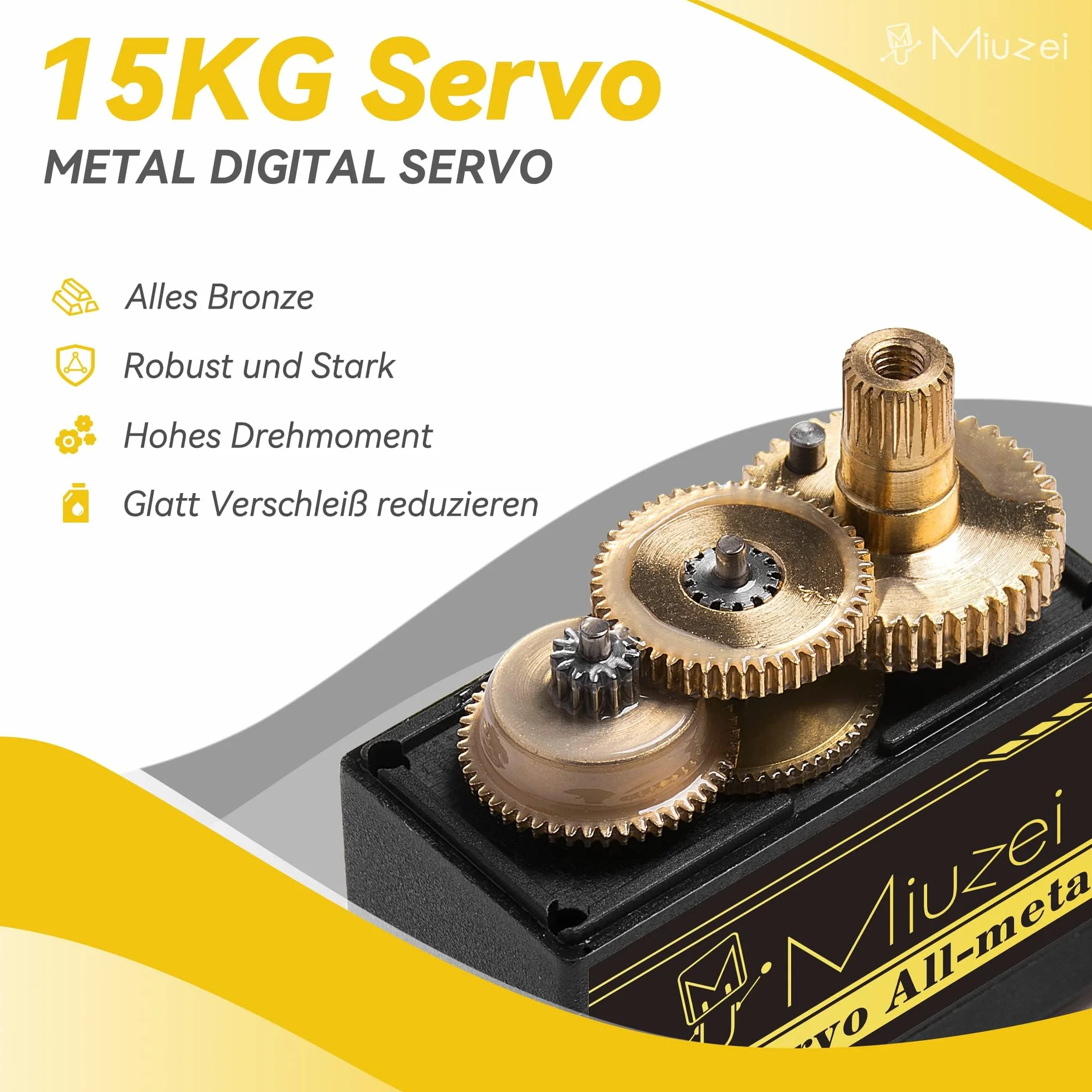 Miuzei Lot de 5 Servomoteurs Numériques 15 kg Transmission Métal Haute Vitesse Pour Voiture RC 1:8 1/10