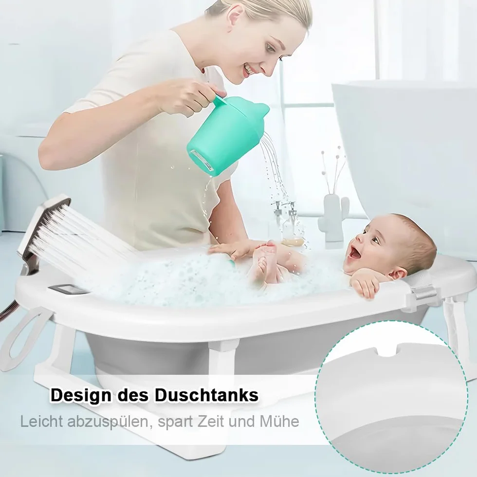 Baignoire pour bébé pliable XXL avec coussin antidérapant et thermomètre