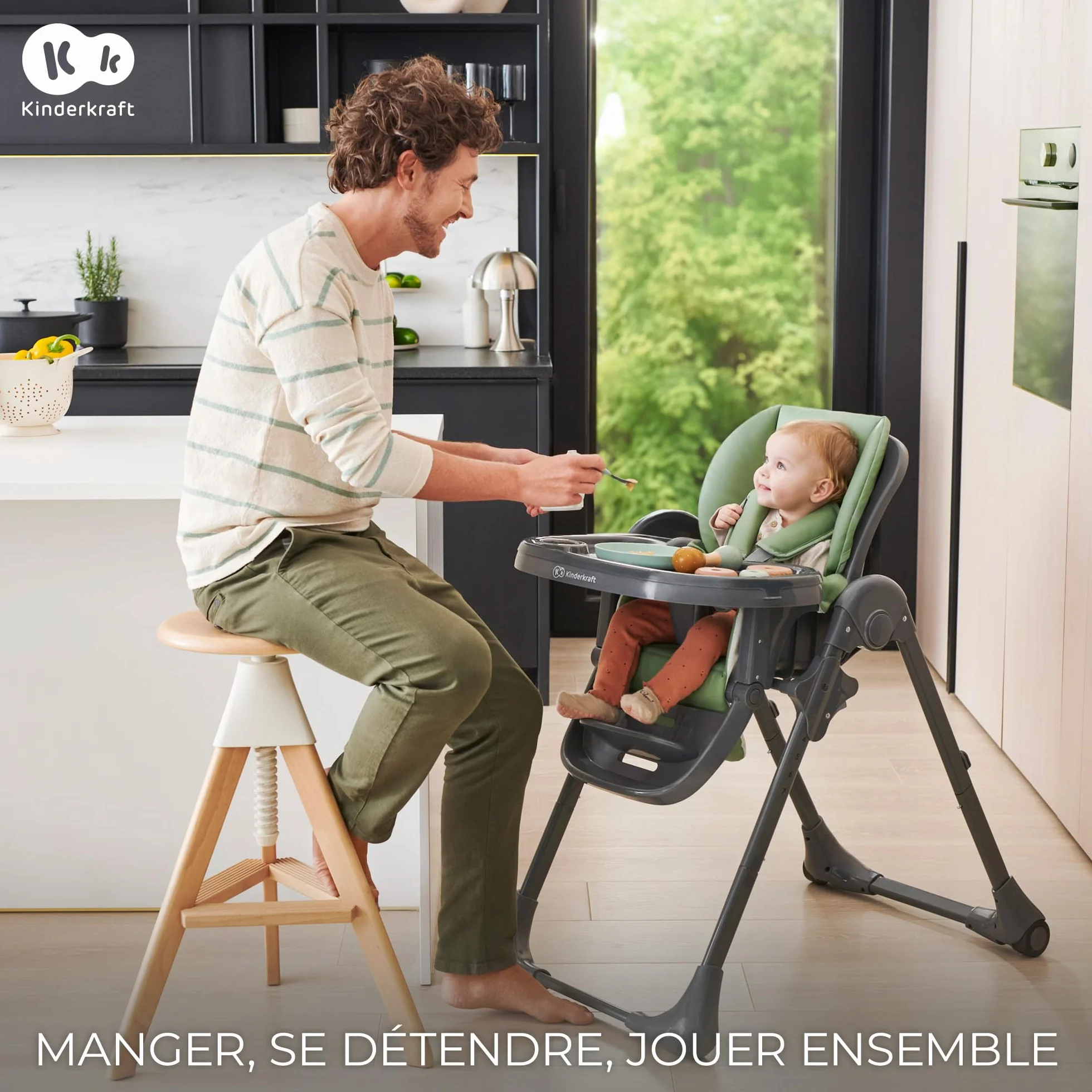 Kinderkraft TUMMIE Chaise Haute 2 en 1 Ergonomique Pliable avec Hauteur Réglable Beige