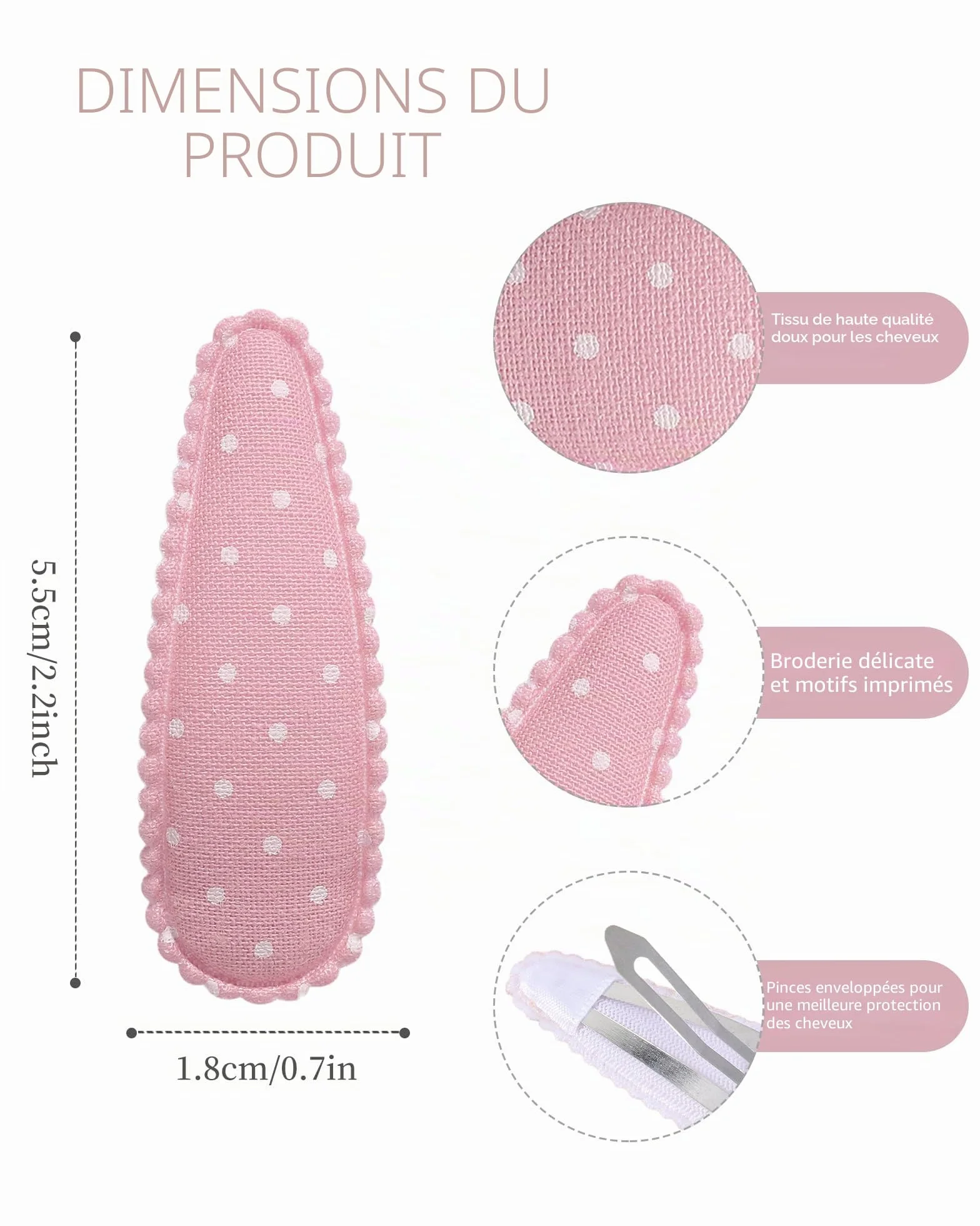 Pinces à cheveux 5,6 cm motif floral antidérapantes lot de 20