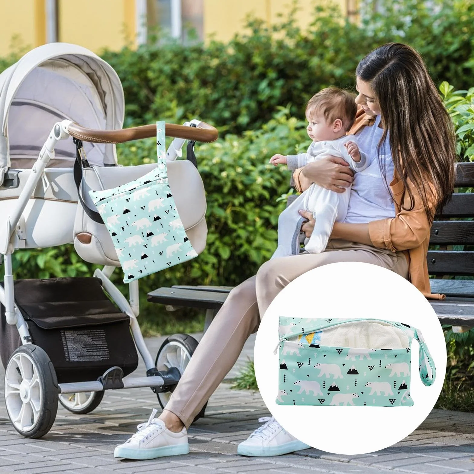 Sac à Langer Réutilisable à Fermeture Éclair en Tissu Humide et Sec pour Maillots de Bain, Lingettes, Vêtements