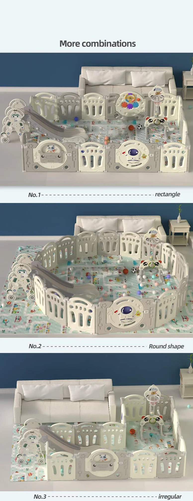 Grand Parc Bebe Modulable avec Tapis, Parc Pliable pour Nourrissons Intérieur Extérieur, Centre d'activités pour Enfants Aire de Jeux avec Éponge Anti-collision (Y 14+2)