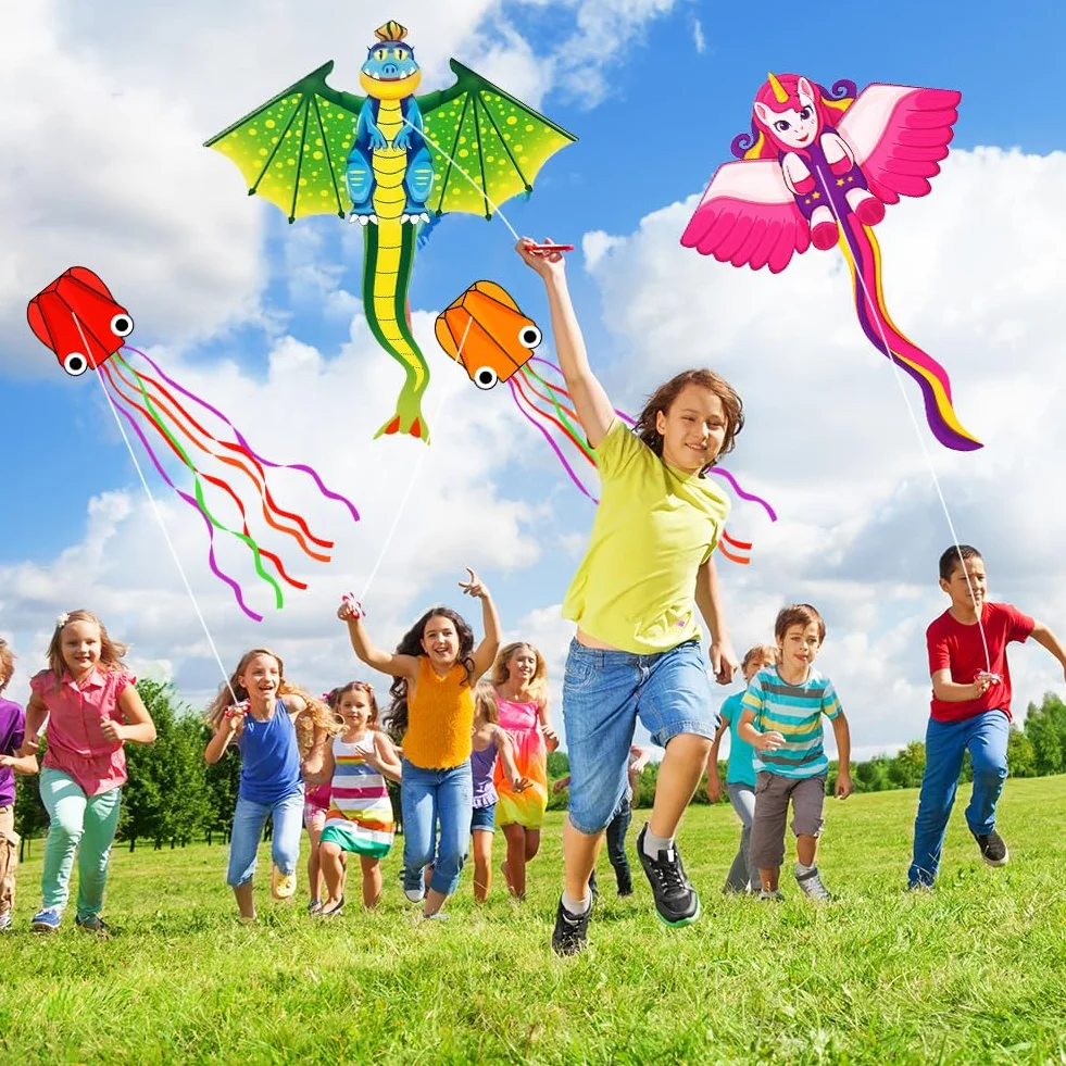 Flintronic Cerf-Volant Enfant 100 Mètres Longue Queue Facile à Voler Plage Parc