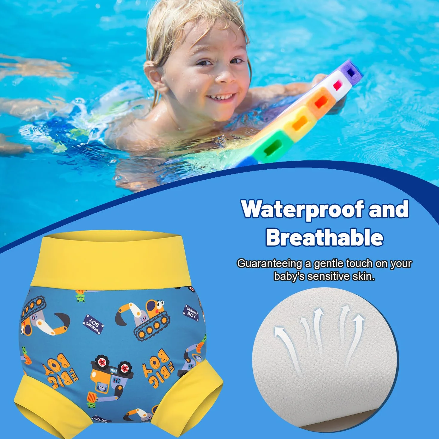 MOEMOE BABY Couches de Bain Réutilisables Imperméable Piscine 3 Paquets Requin Crocodile Excavateur 3-4 Ans