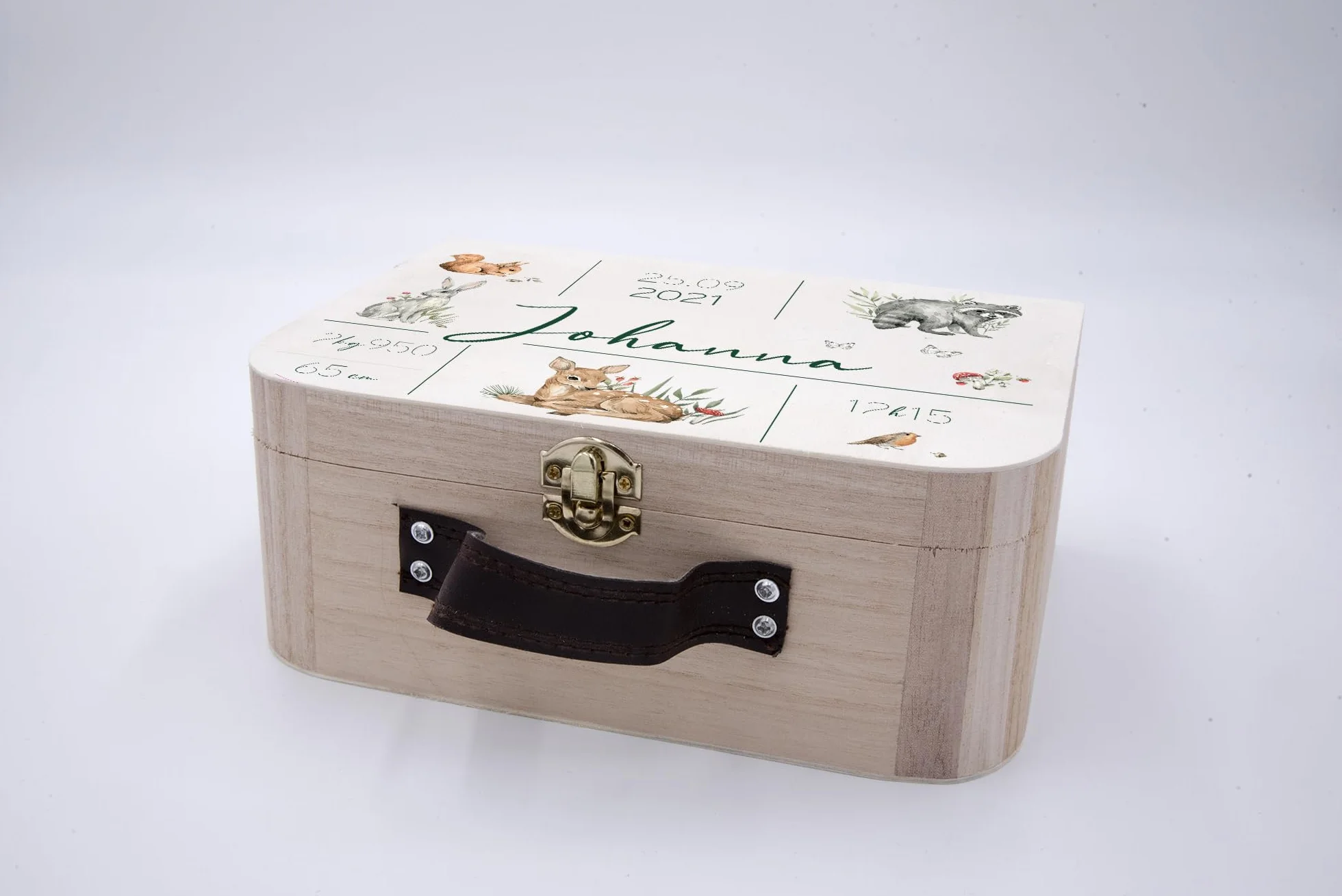 Valisette en Bois Personnalisée Naissance Bébé 23x17x9 cm Jungle