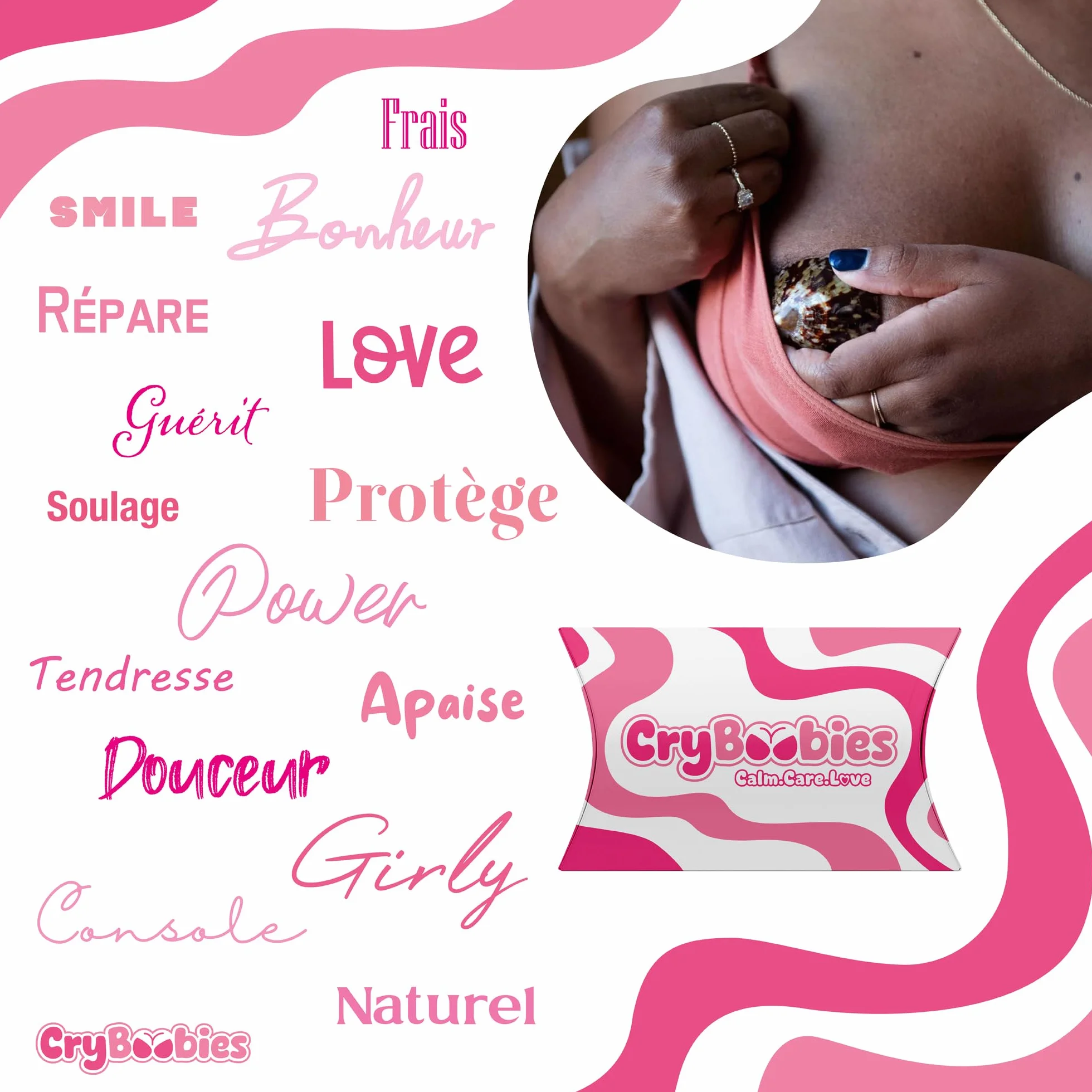 Coquillages d'allaitement + 4 Coussinets + Collier + Bracelet Quartz Rose - Cadeau fête des mères
