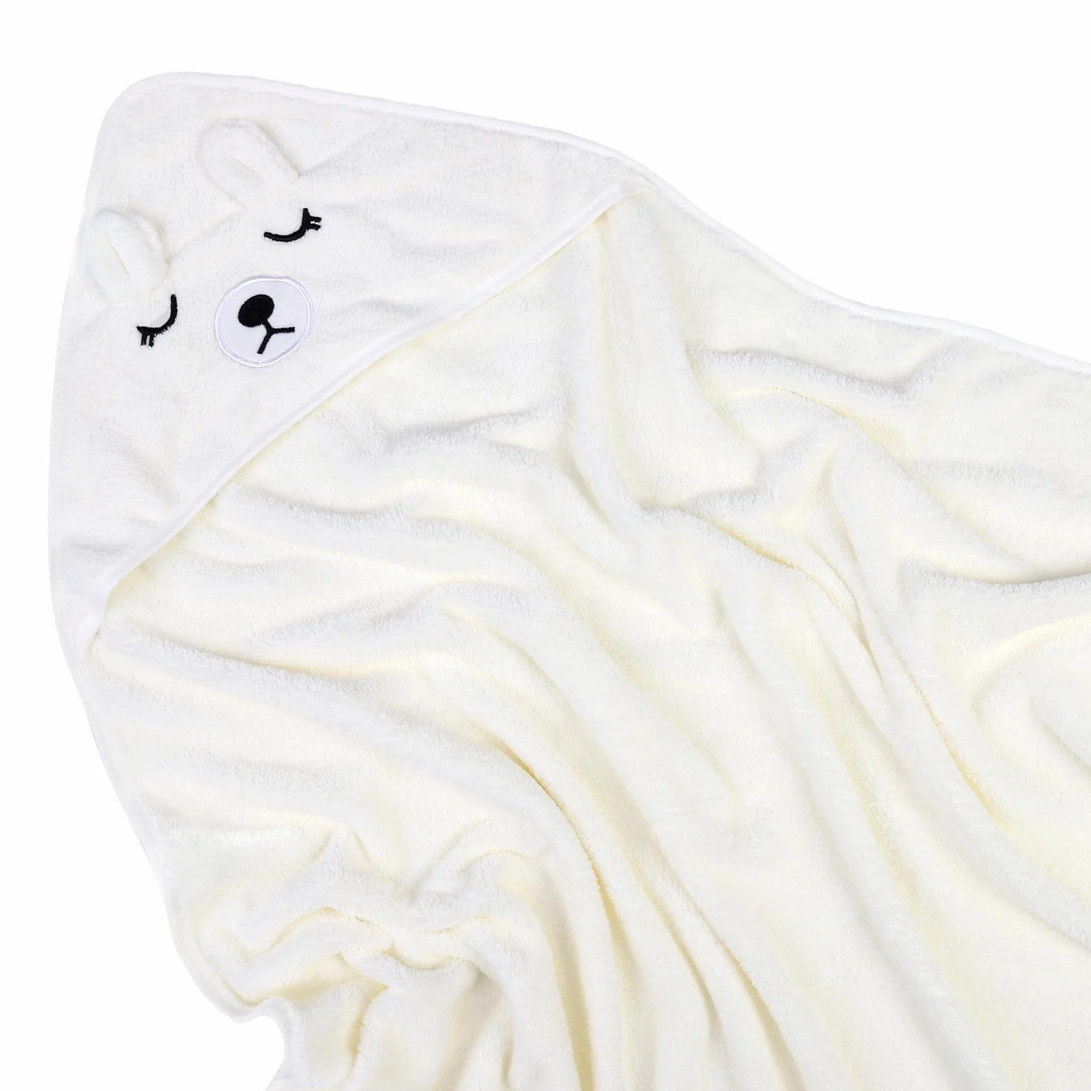 Serviette de bain à capuche pour bébé 80 x 80 cm polaire corail blanc