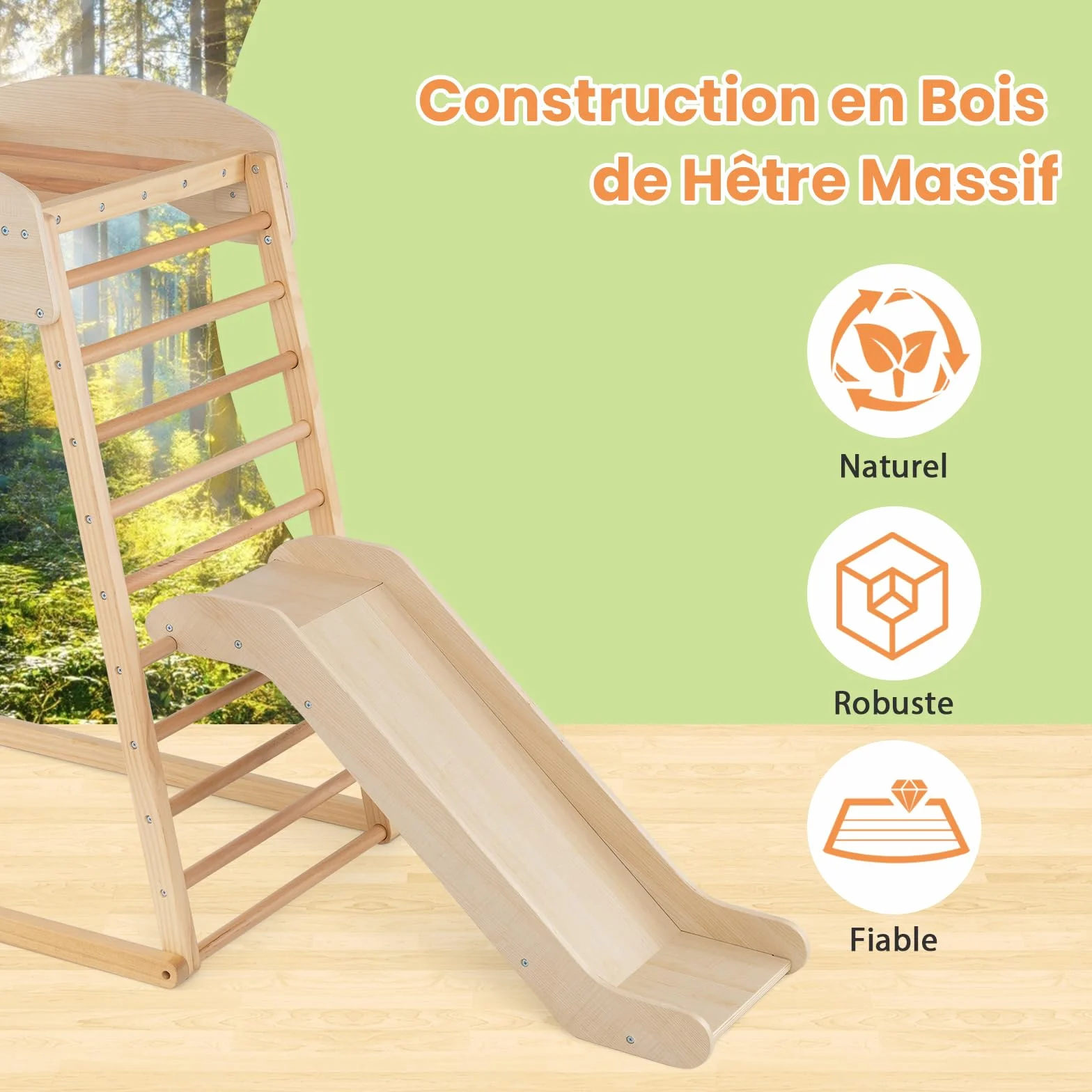 GOPLUS Triangle d'Escalade Montessori 4 en 1 avec Toboggan et Filet, Charge 50KG pour Enfants 1 an+