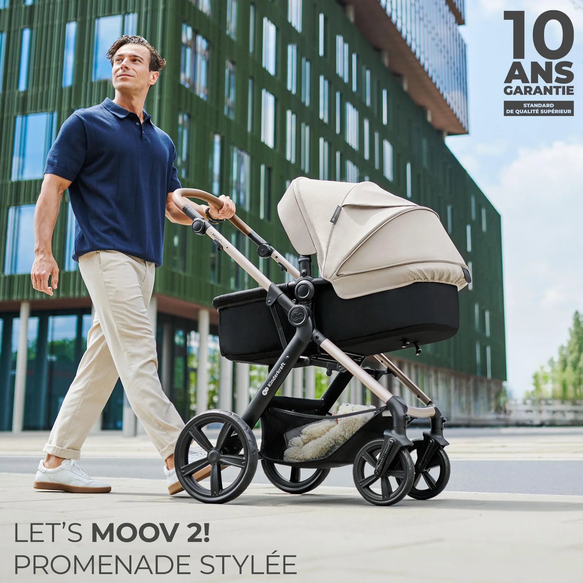 Kinderkraft MOOV 2 Poussette 3 en 1 Travel System avec nacelle 2-en-1 siège auto i-Size Gris