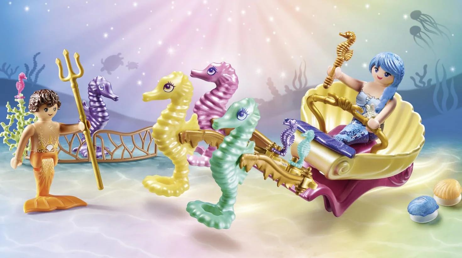 Playmobil 71500 Calèche avec sirènes et hippocampes Princess Magic - Deux Personnages, Une Calèche, Coquillages - Dès 4 Ans