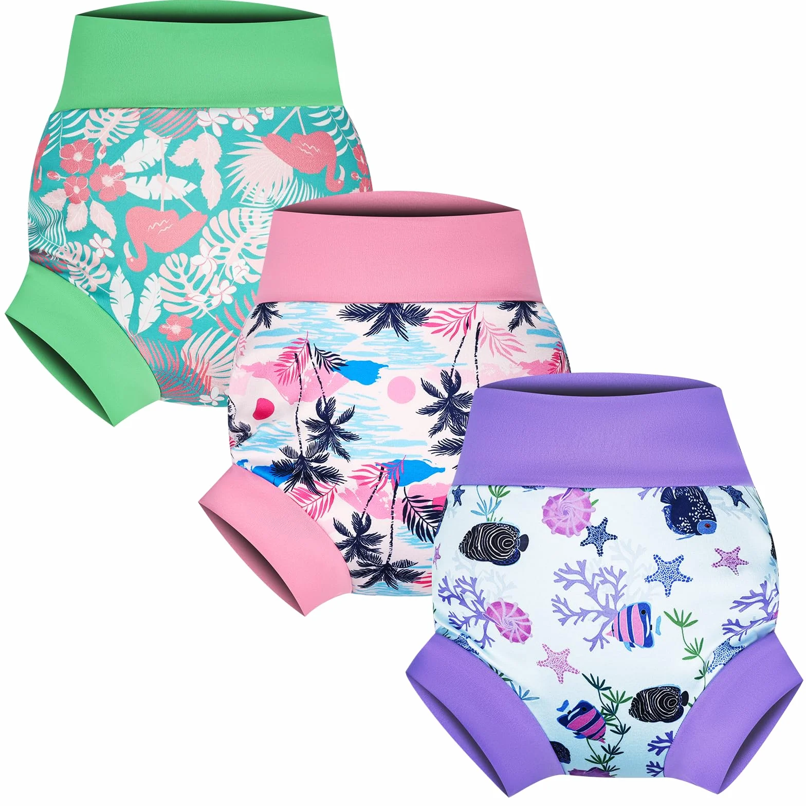 Couches de Bain Lavable et Réutilisables Lot de 3 pour Enfants, Couche Piscine Bébés, Trio tropical, 4-5 Ans