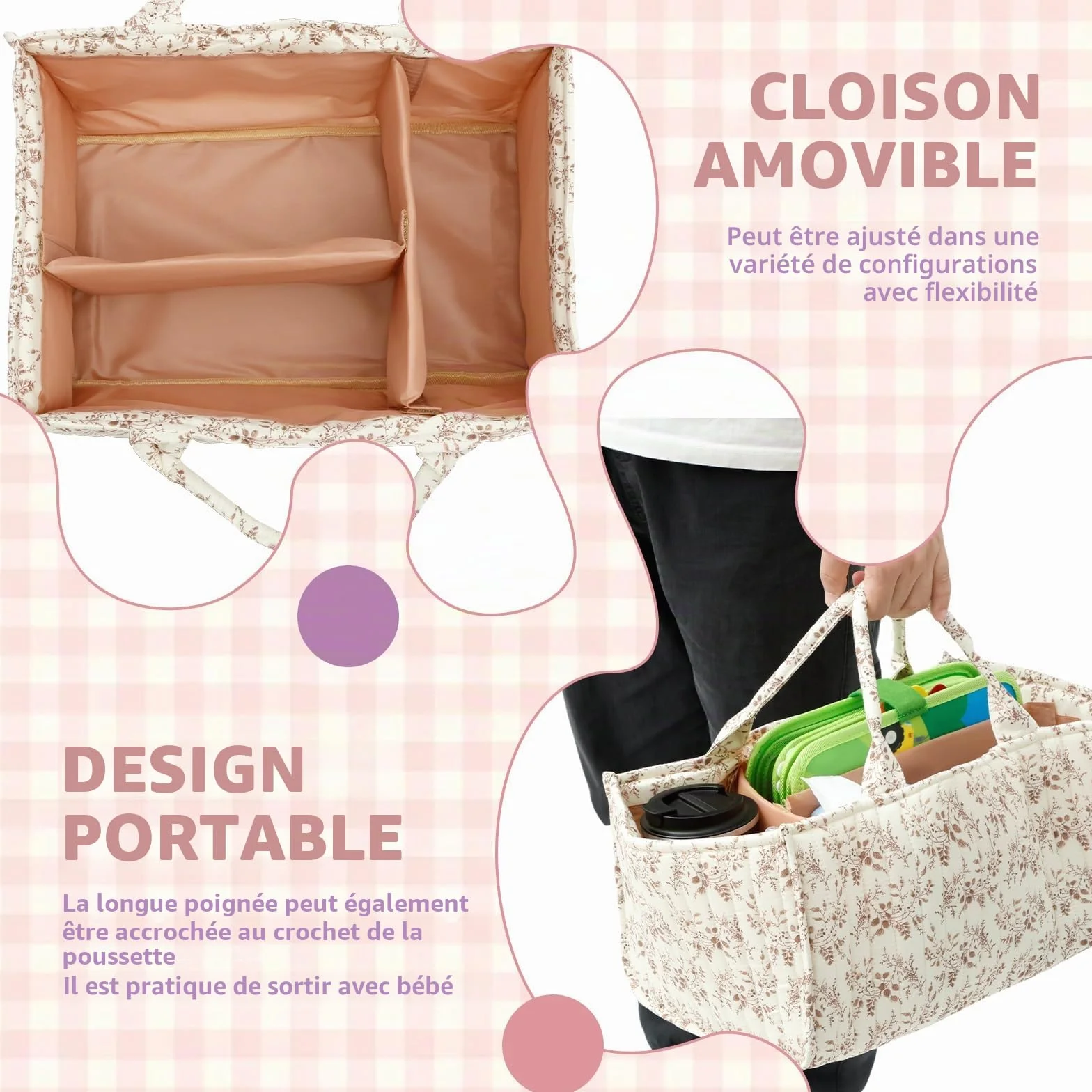 Organisateur de table à langer portable avec cloisons ajustables, organisateur de couches pour nouveau-né