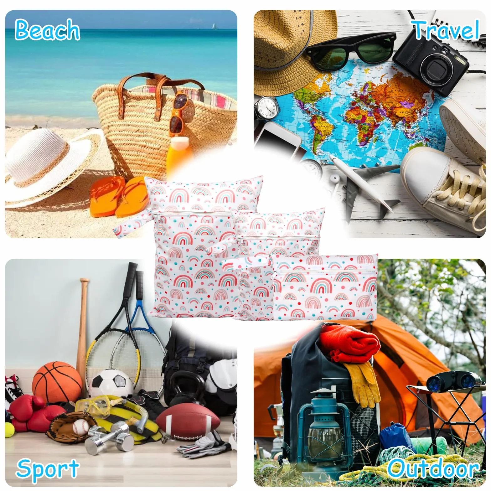 Lot de 3 sacs à langer arc-en-ciel réutilisables pour maternelle voyage natation fitness Blanc Moderne