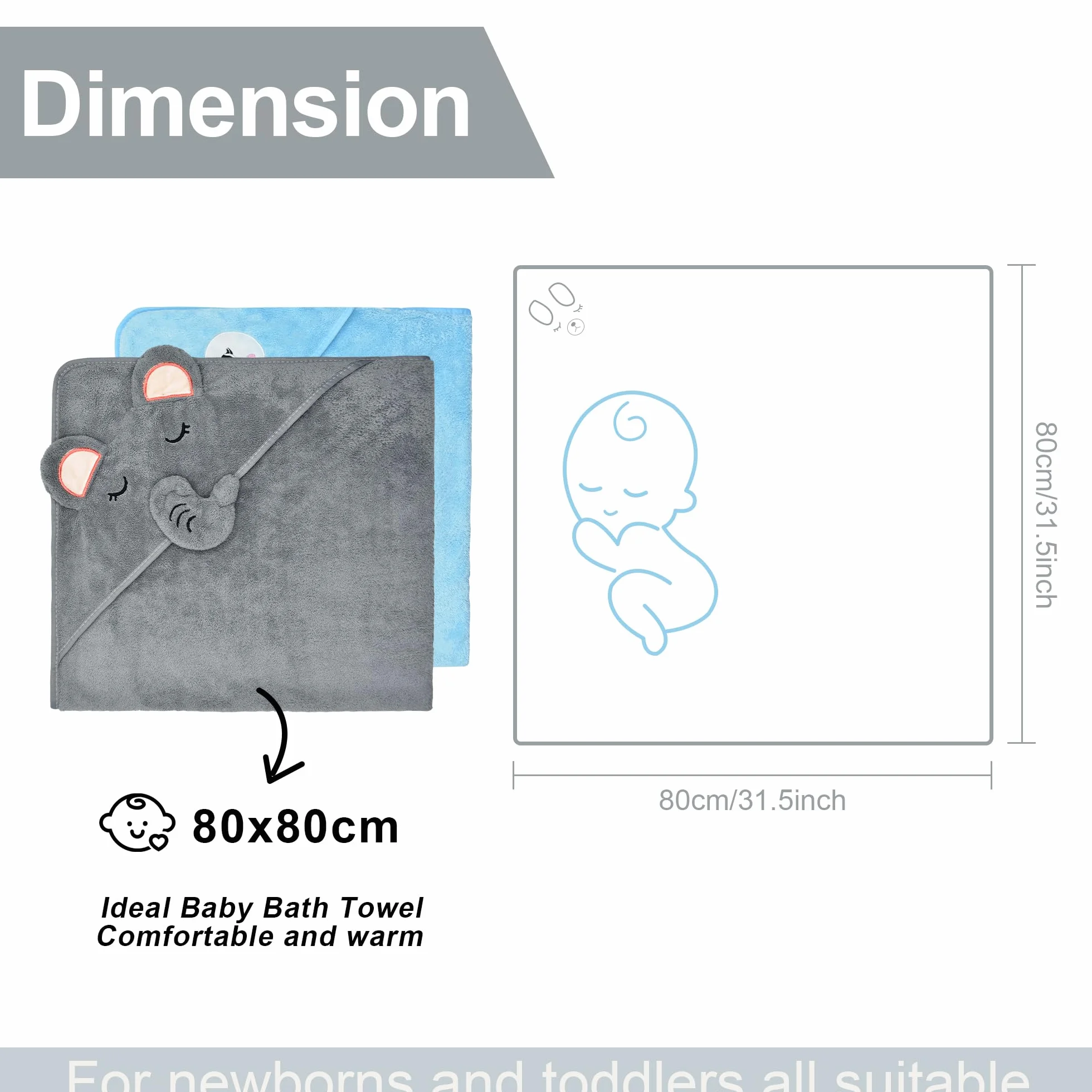 Cape et Serviette de Bain Bébé 80x80cm Sortie de Bain Naissance Cadeau Fille