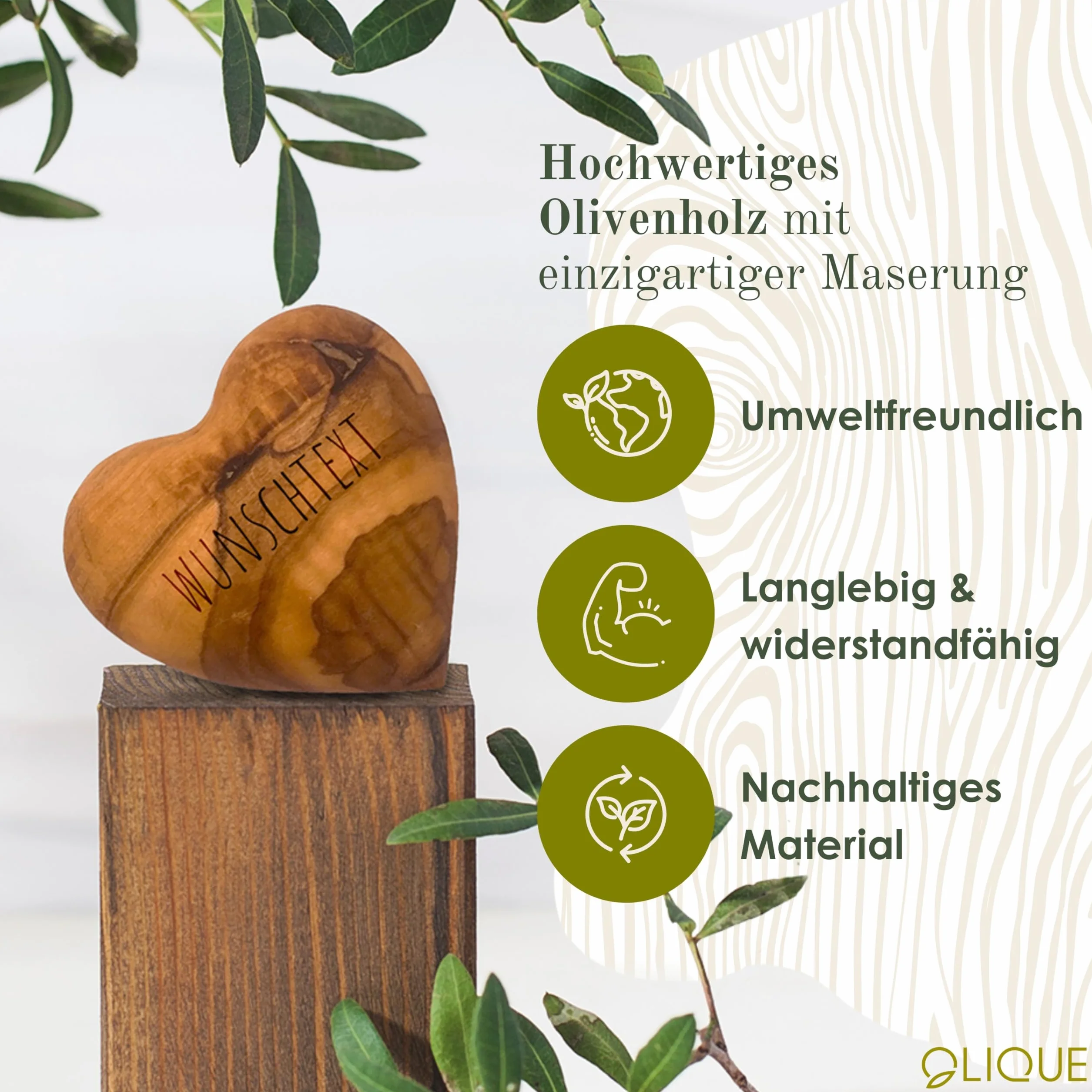 Cœur en bois d'olivier - Bijou artisanal fait main avec gravure