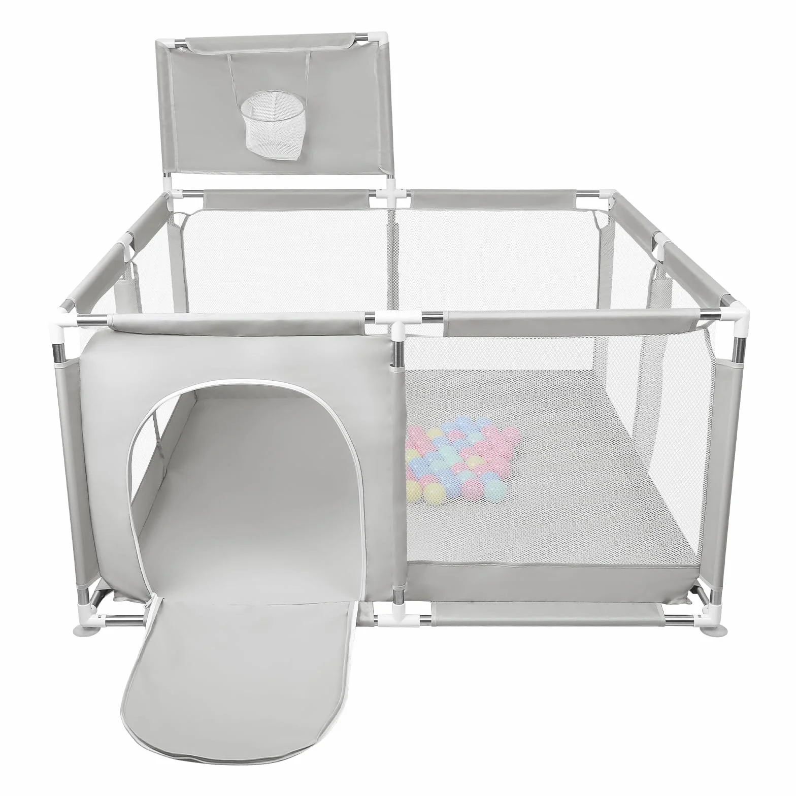 Parc Bébé en Tissu Oxford avec Tapis et Barrières 126x126x66 cm Gris Clair