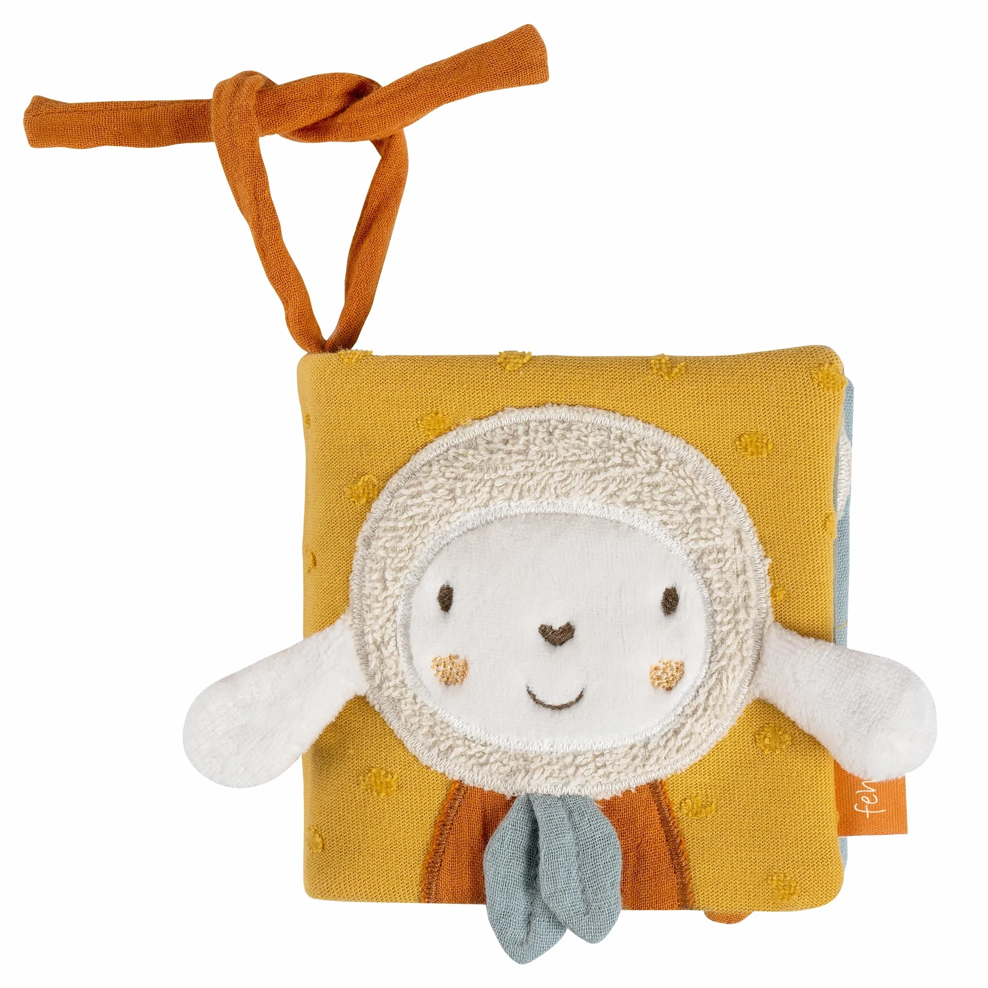 Fehn livre tactile mouton NATUR - Livre en tissu pour poussette avec couineur, papier bruissant et miroir