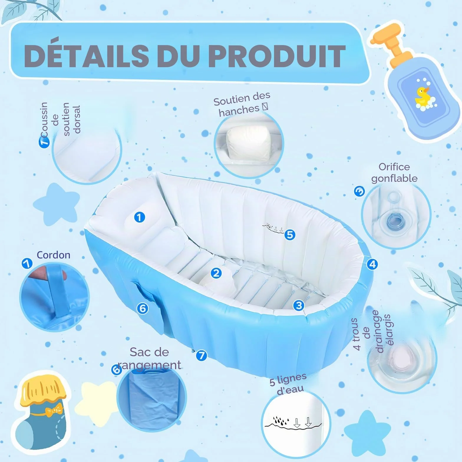 Baignoire Gonflable pour Bébé Portable avec Pompe à Air Mini Piscine Nouveau-né
