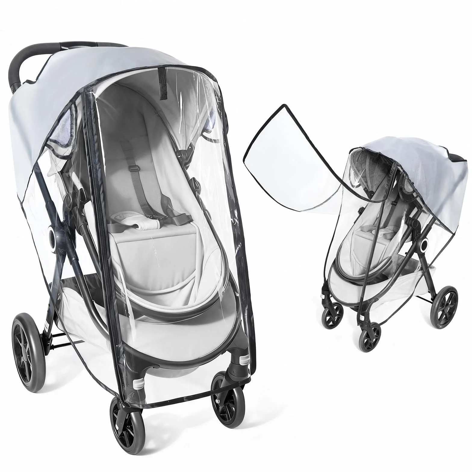 Habillage Pluie Universelle pour Poussette, Protection Pluie Transparente EVA avec Porte Enroulable