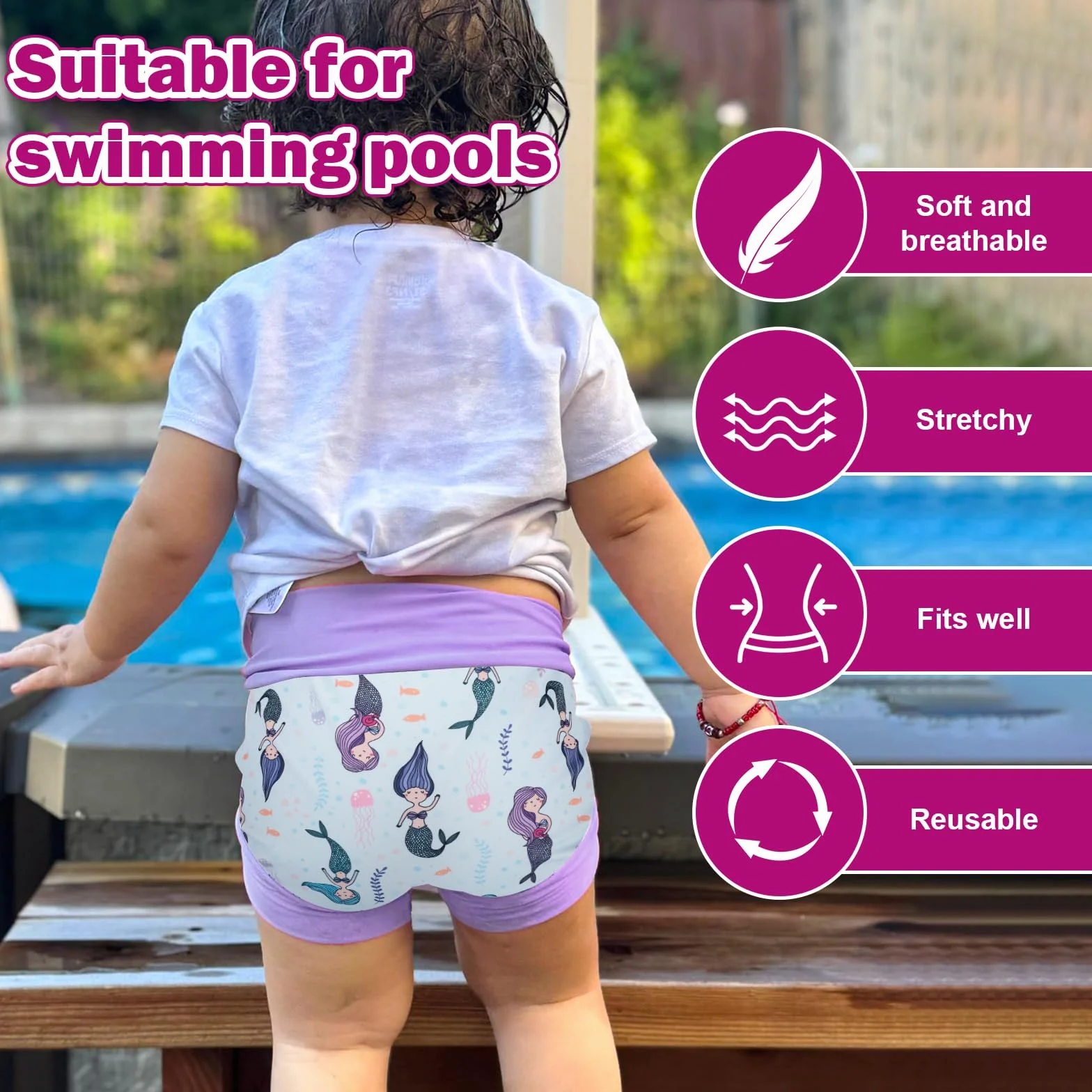 Couche de Bain Bébé Lavables Imperméable, 3 Paquets Anti-fuite Culotte de Bain Réutilisable pour Enfant, 3-4 ans