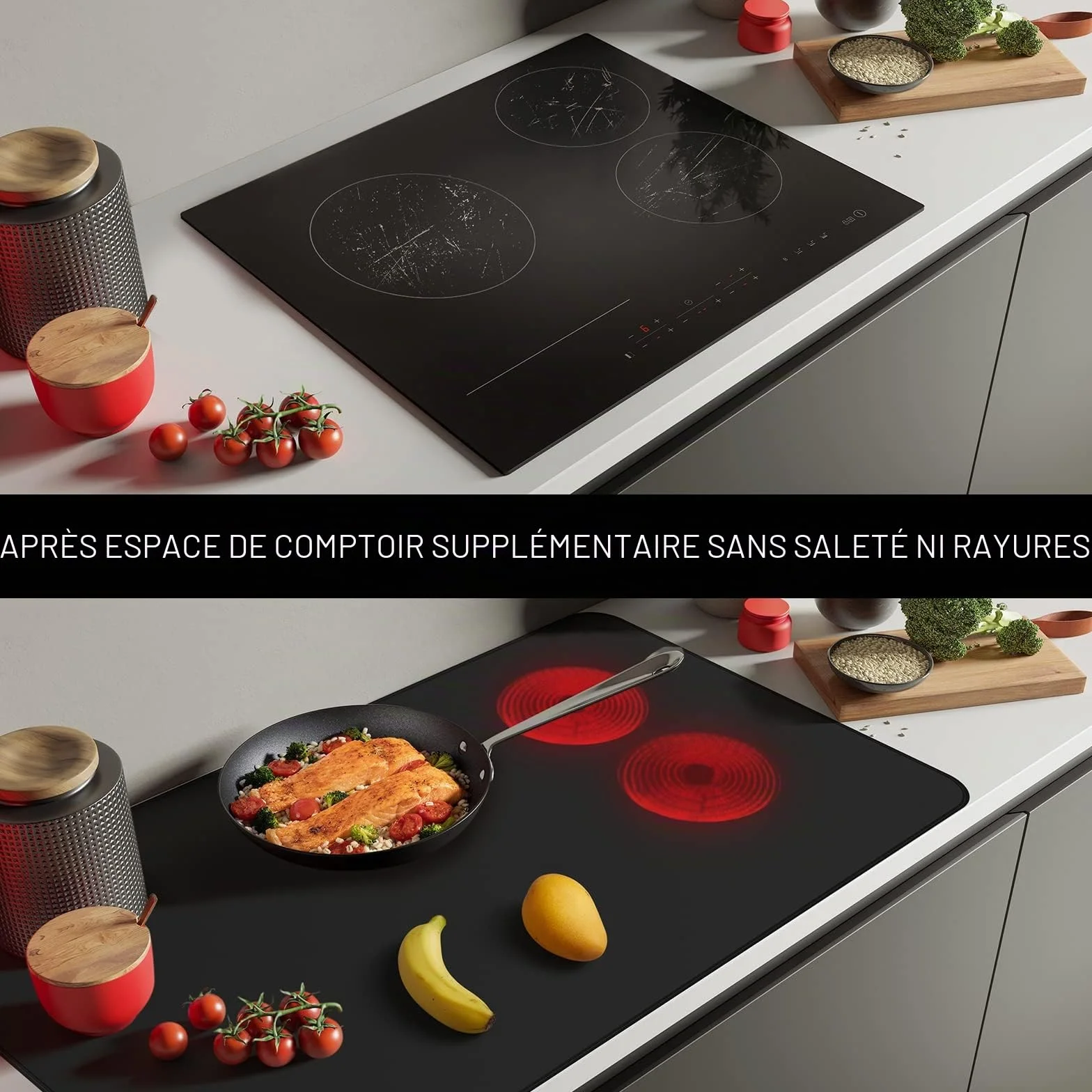 Couvre-plaque ignifuge et imperméable cuisinière électrique verre 53 x 91 cm noir