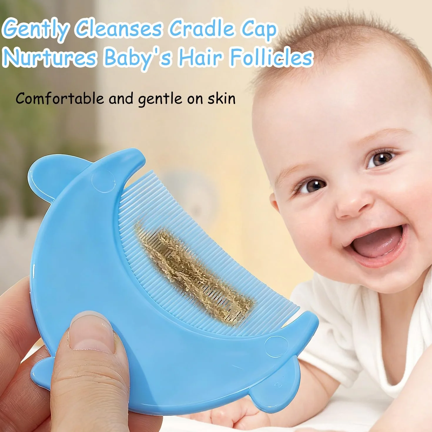 Peigne pour Croûtes de lait Bébé Brosse de Bain Arc de Forme Brosse à Cheveux Baleine bleue
